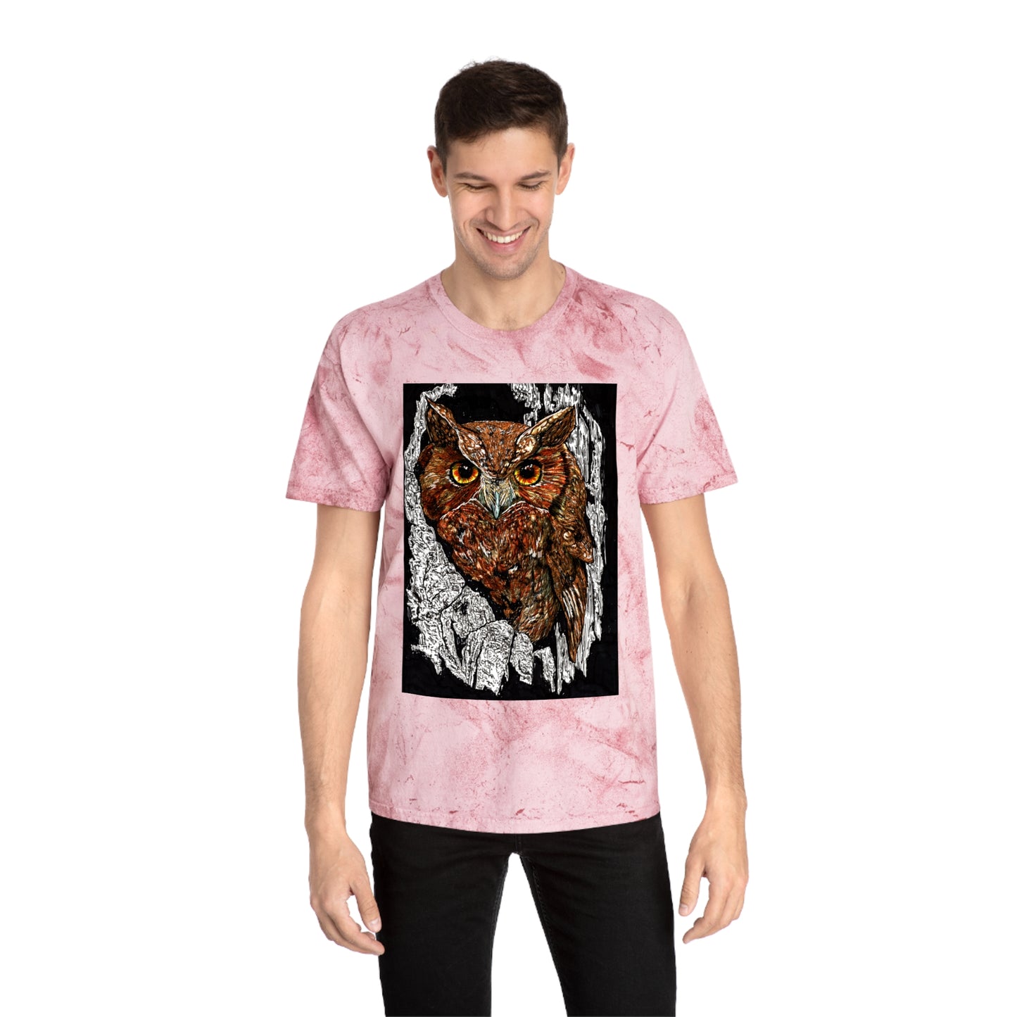 Owl in a Tree Color Blast T Shirt Original Hand Drawn Art