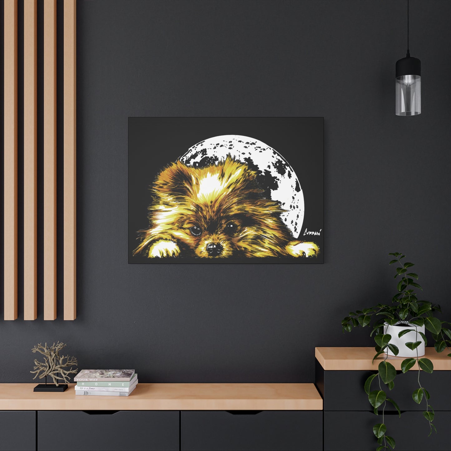 Pomeranian Moon Canvas Art Print- Dog Lover's Decor, 1.25" Stretched Print