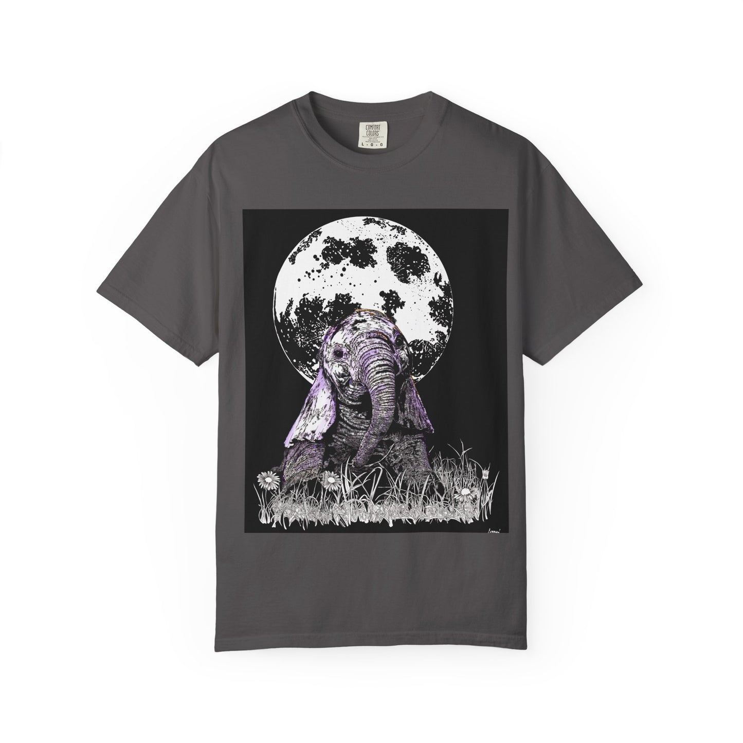 Moonlit Baby Elephant Unisex T-shirt | Eco-Friendly Garment-Dyed Tee