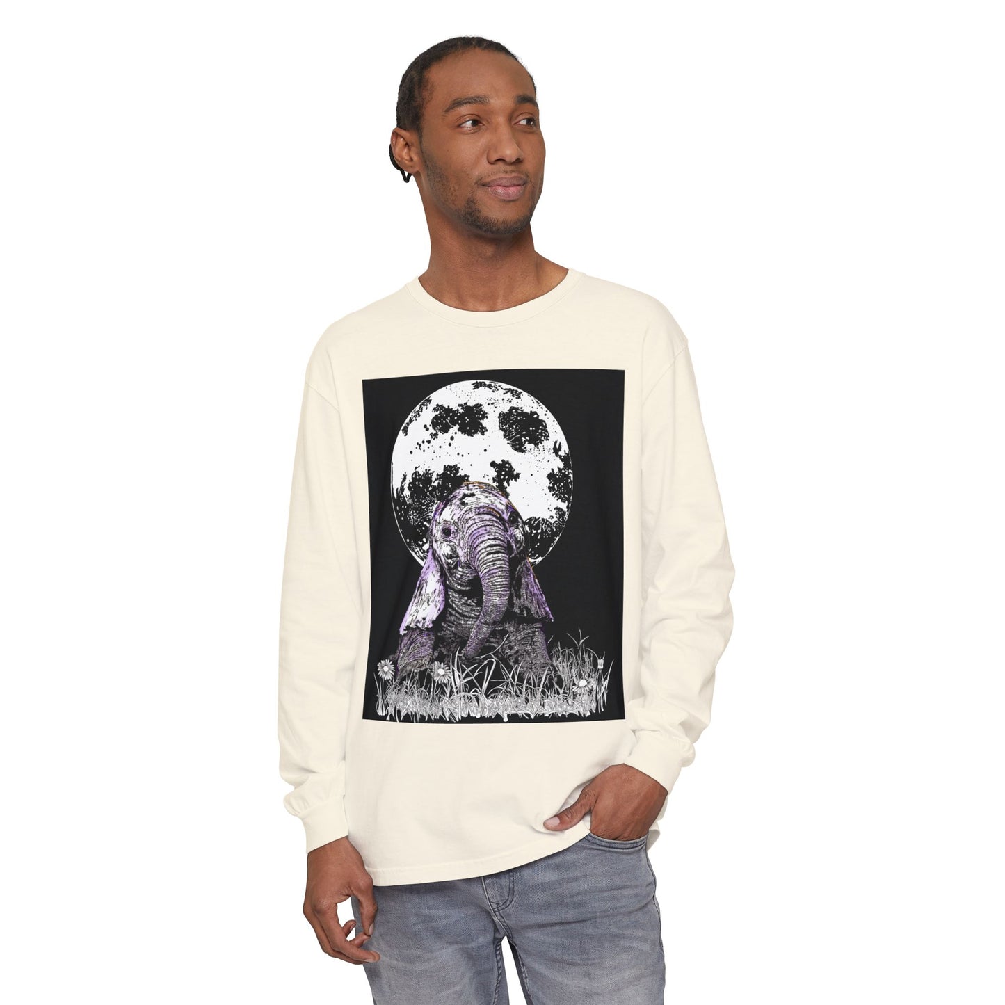 Moonlit Baby Elephant Long Sleeve T-Shirt