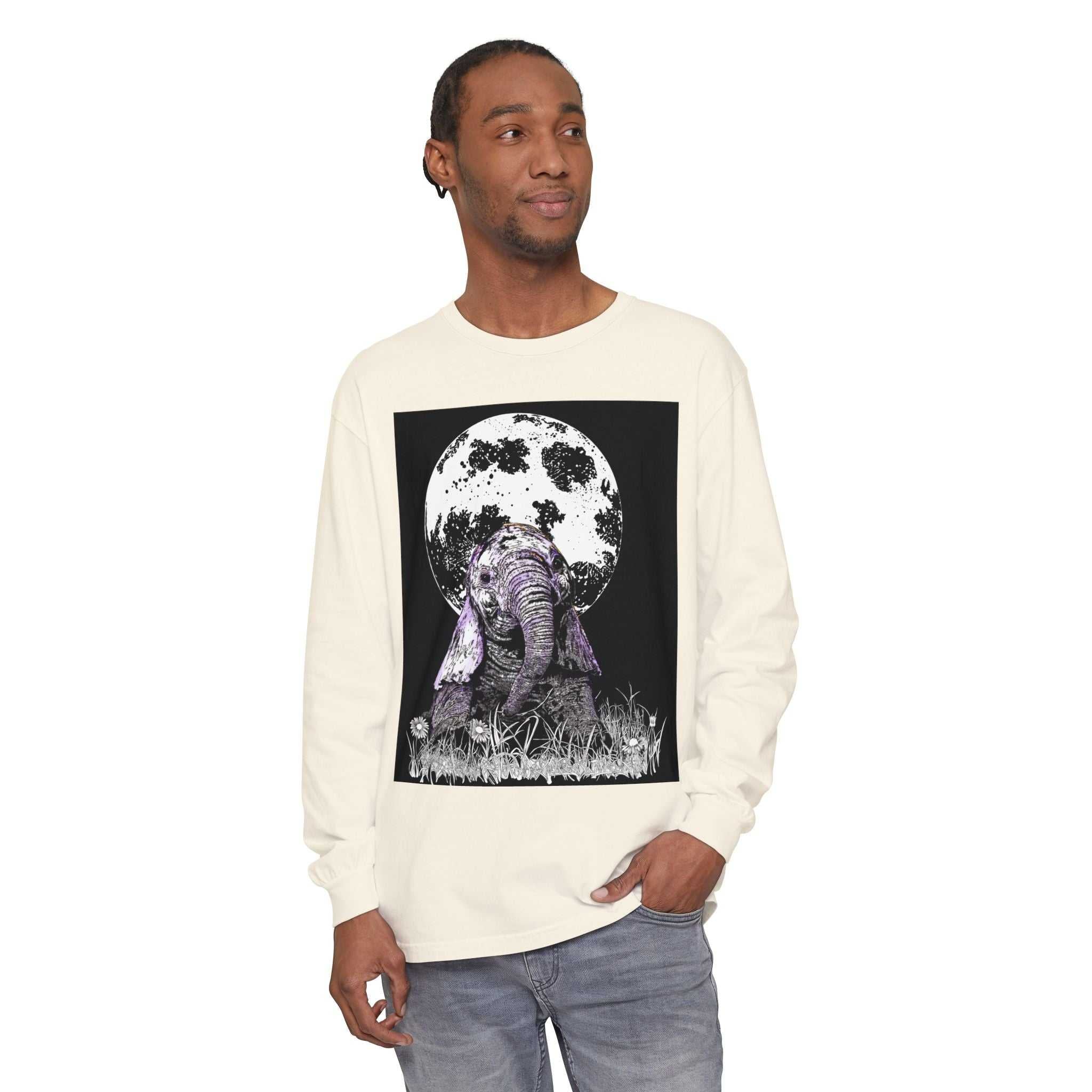 Moonlit Baby Elephant Long Sleeve T-Shirt