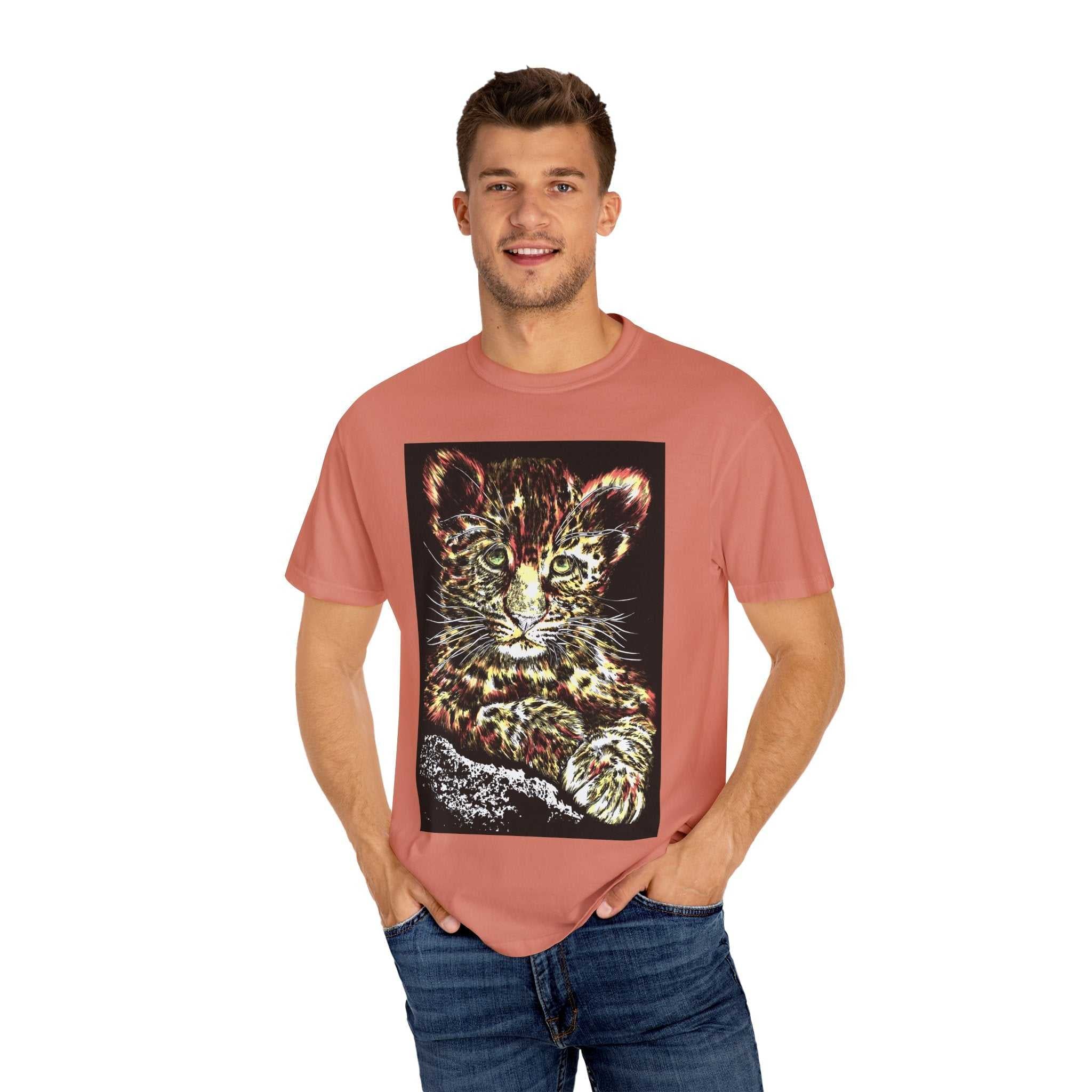 Turn heads with our wildlife Unisex Garment-Dyed T-shirt featuring Playful Leopard Cub. Perfect blend of style and comfort. Shop now!