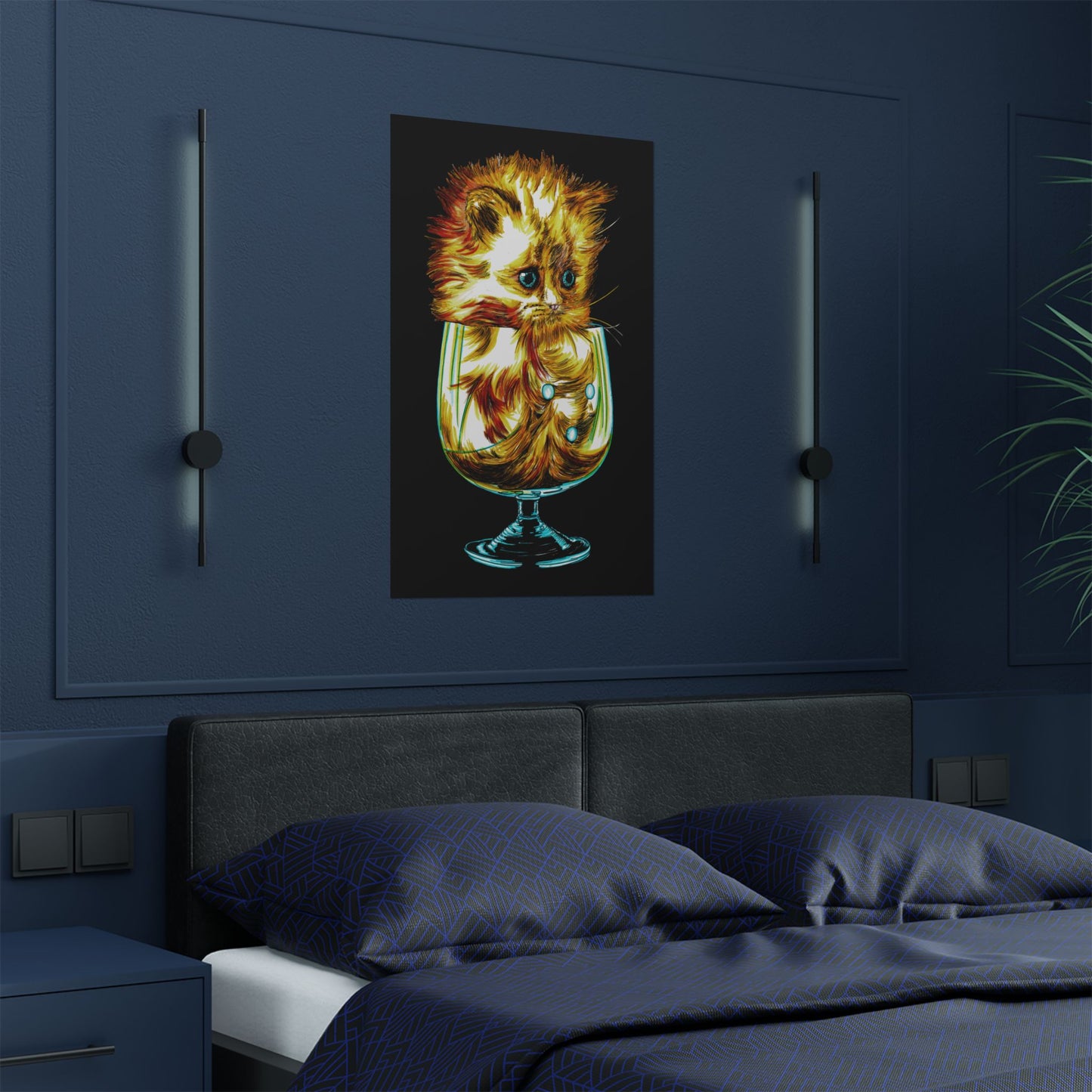 Whimsical Cat in Glass Satin Poster - 300gsm Art Print for Cat Lovers