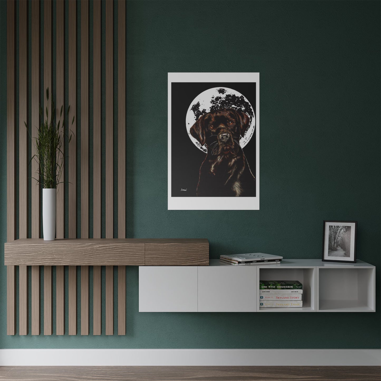 Chocolate Lab Dog Moonlight Satin Poster