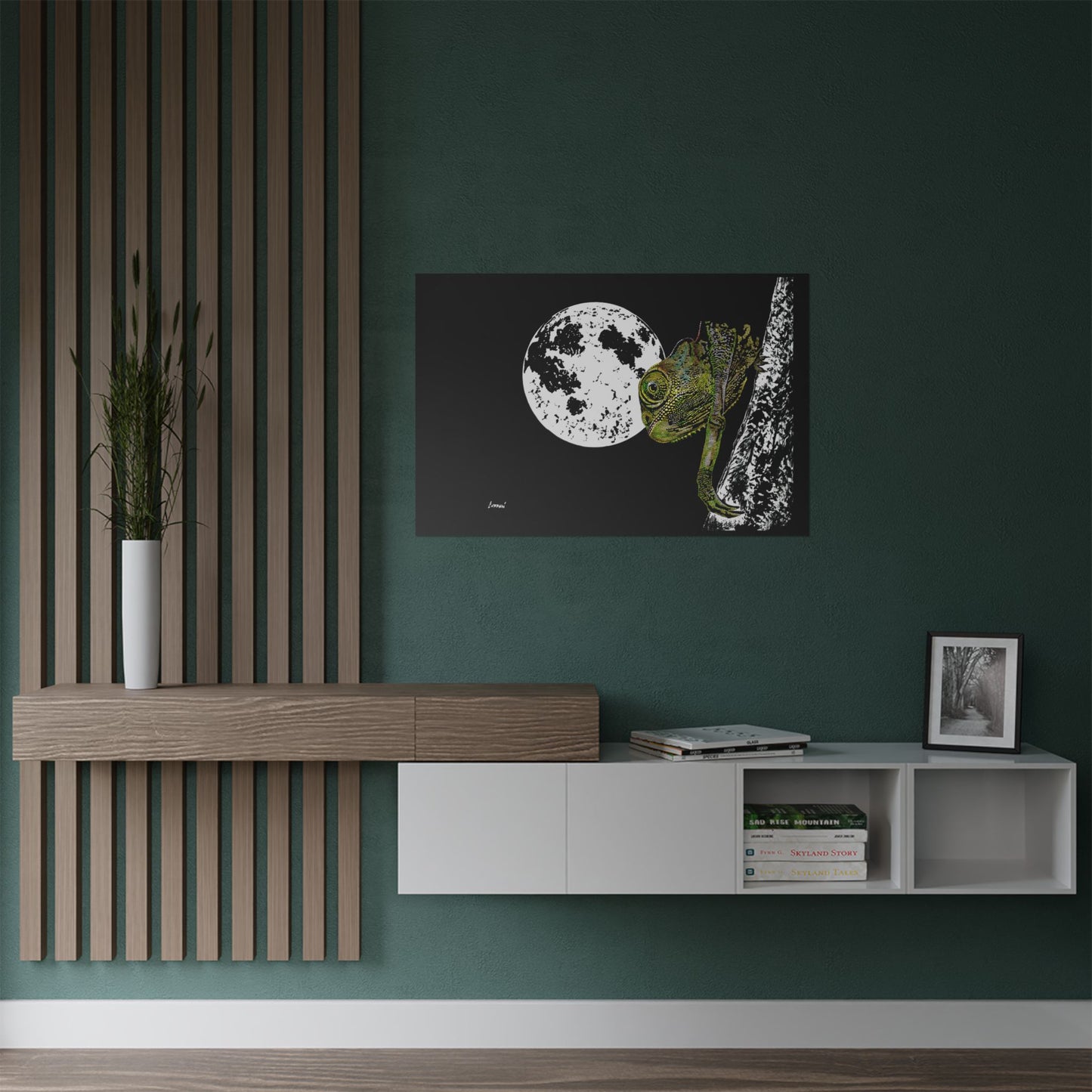 Moonlit Chameleon Satin Poster - 300gsm Art Print for Unique Home Decor