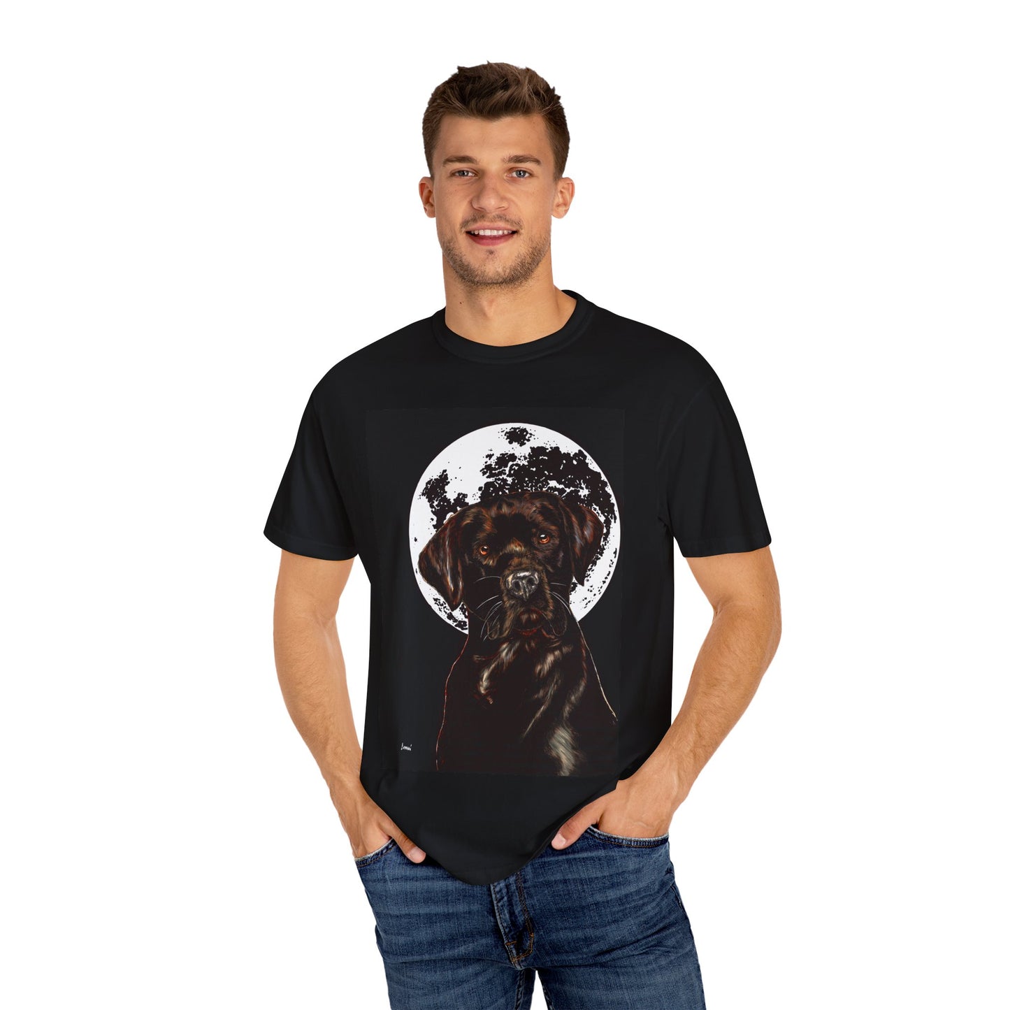 Moonlit Chocolate Lab Unisex Garment-Dyed T-Shirt