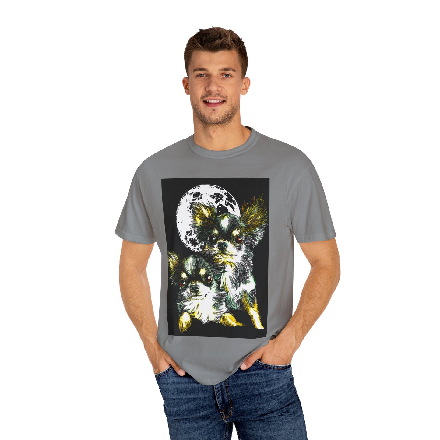 Cute Chihuahua Moon Night Unisex Garment-Dyed T-Shirt