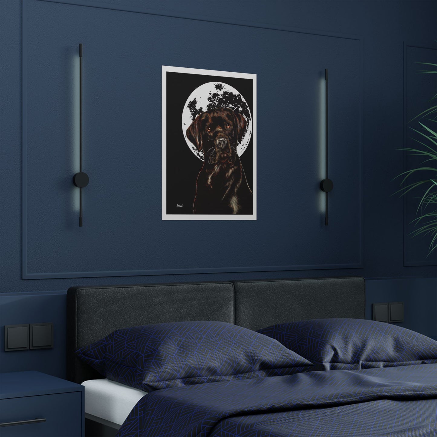 Chocolate Lab Dog Moonlight Satin Poster