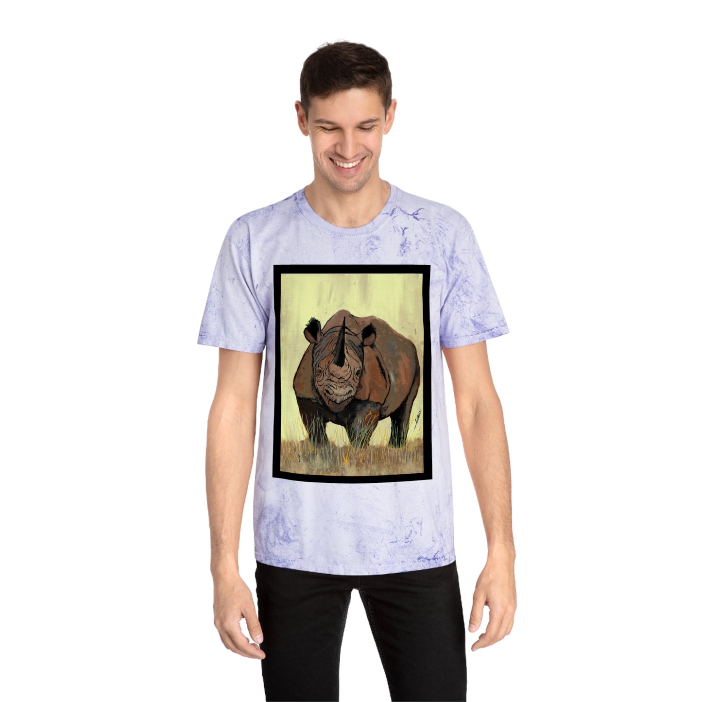 Color Blast Rhino Unisex T Shirt Hand Painted Art