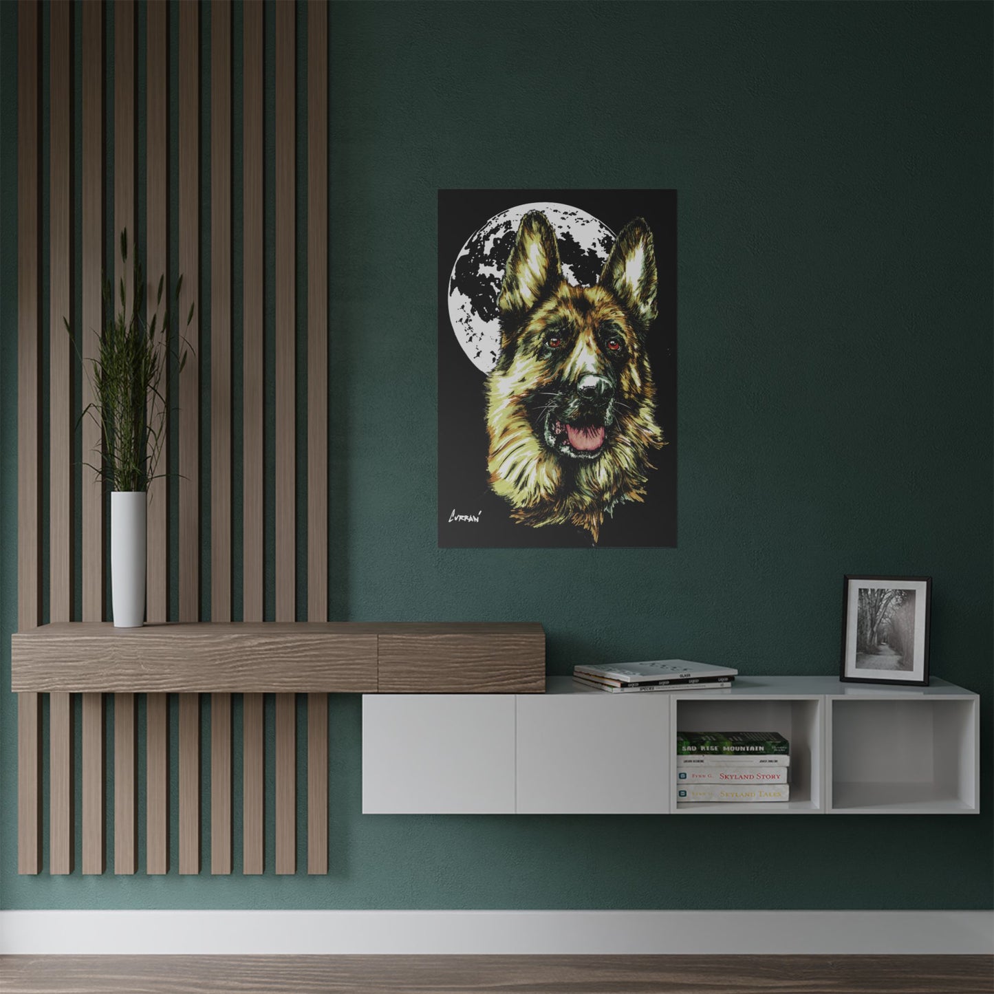 German Shepherd Moon Satin Poster - 300gsm Art Print