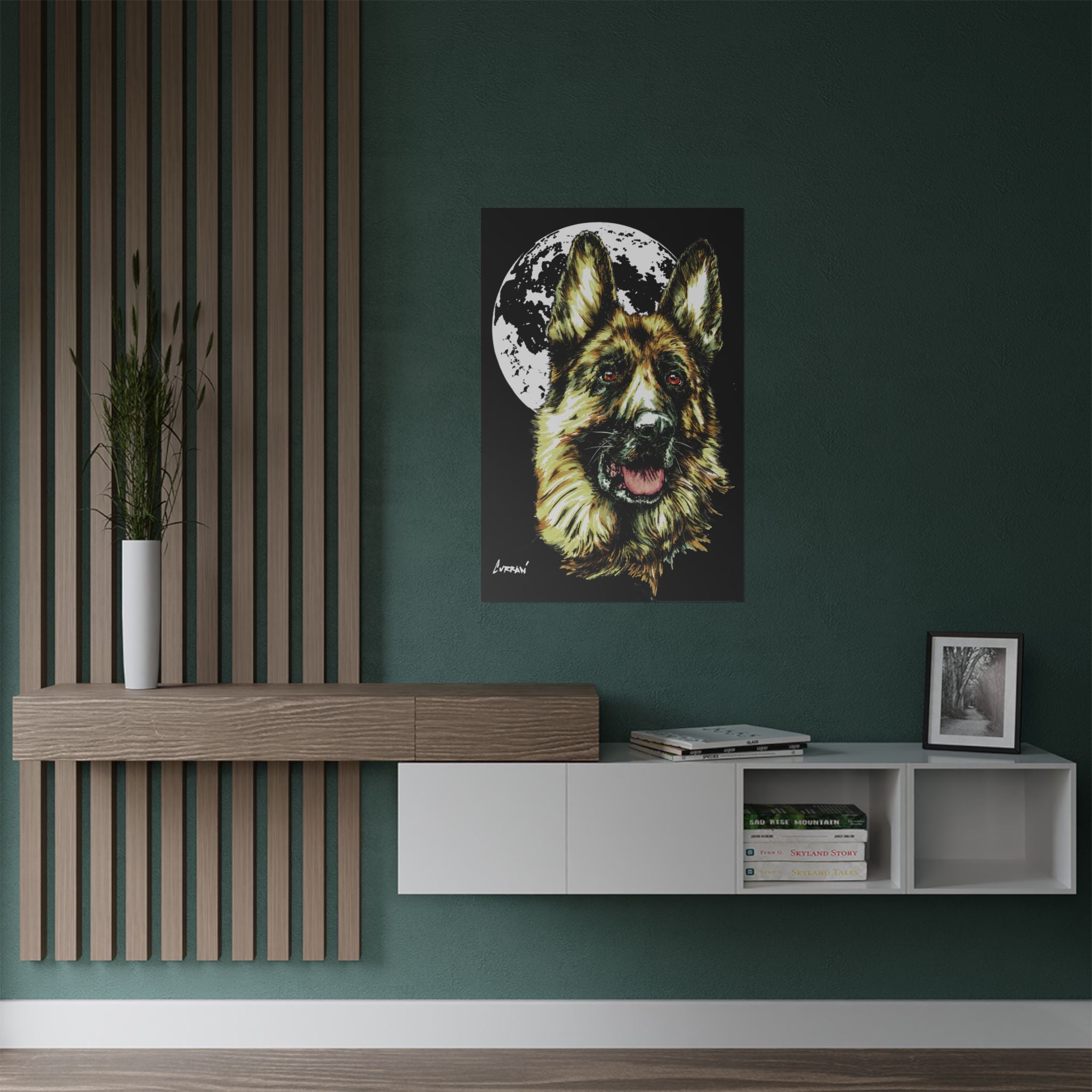 German Shepherd Moon Satin Poster - 300gsm Art Print
