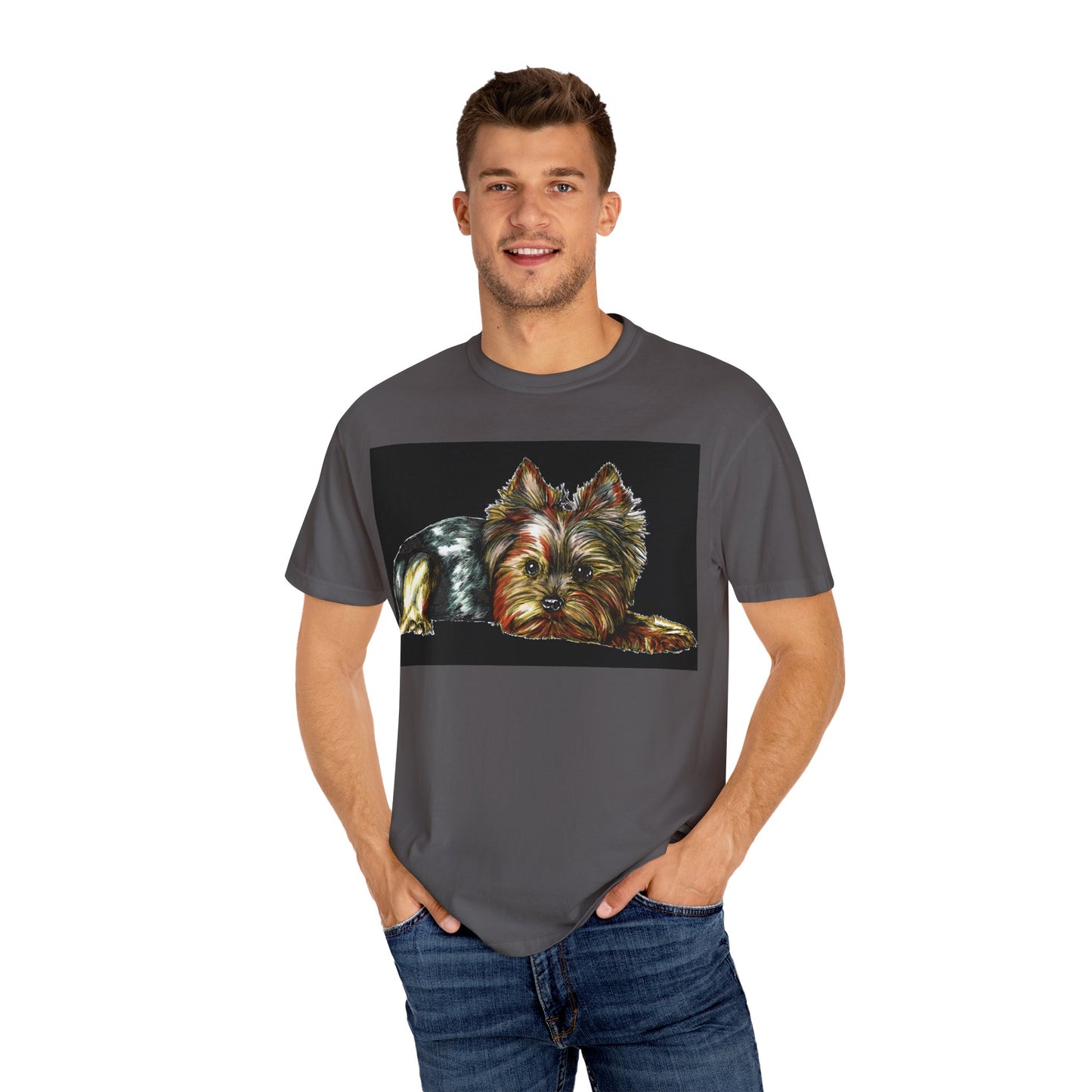 Yorkie Terrier Unisex Garment-Dyed T-Shirt – Original Hand-Drawn Art