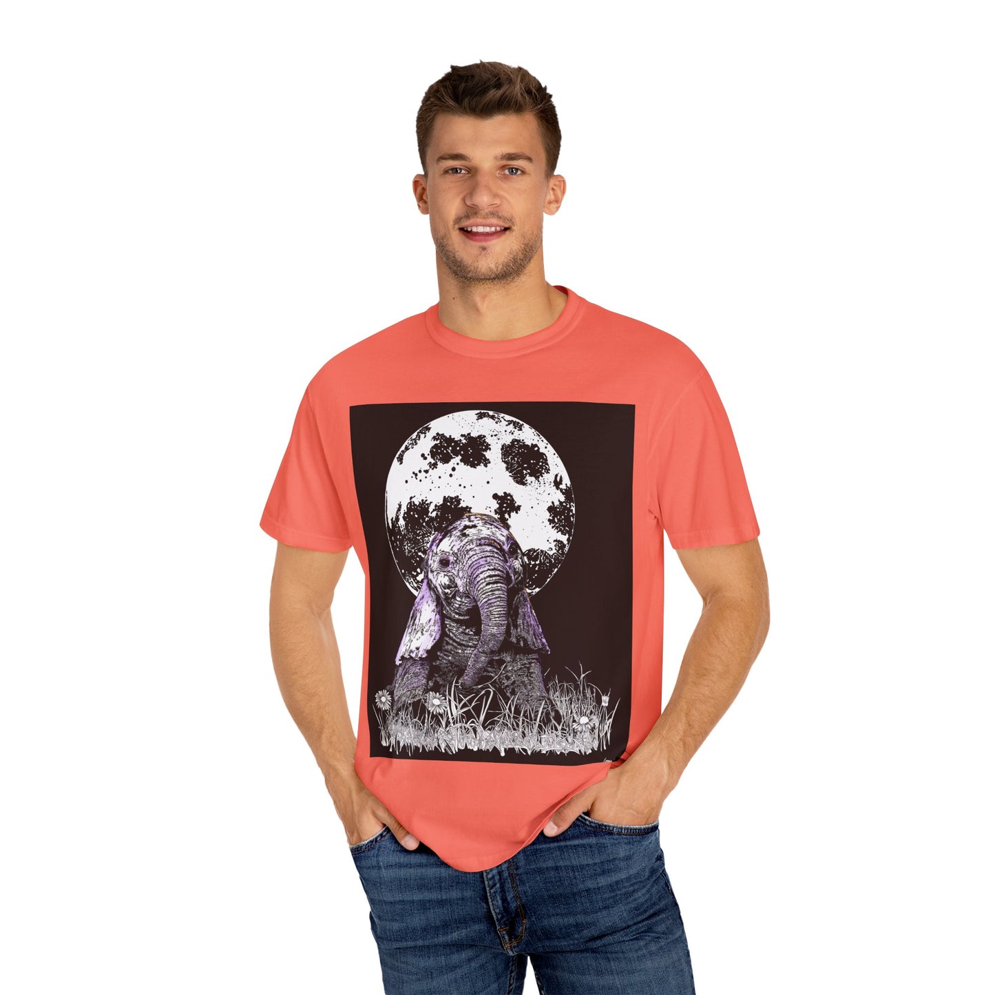 Moonlit Baby Elephant Unisex T-shirt | Eco-Friendly Garment-Dyed Tee