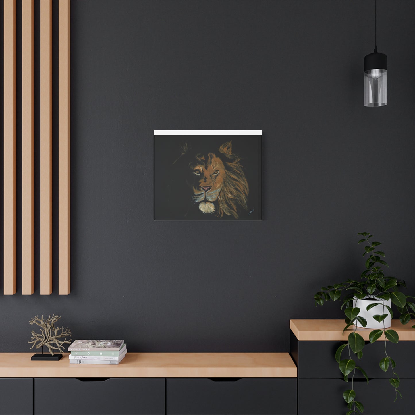Lion Canvas Art – Original Hand-Painted Realistic and Detailed Big Cat Portrait printed on Matte Canvas, Stretched, 1.25"