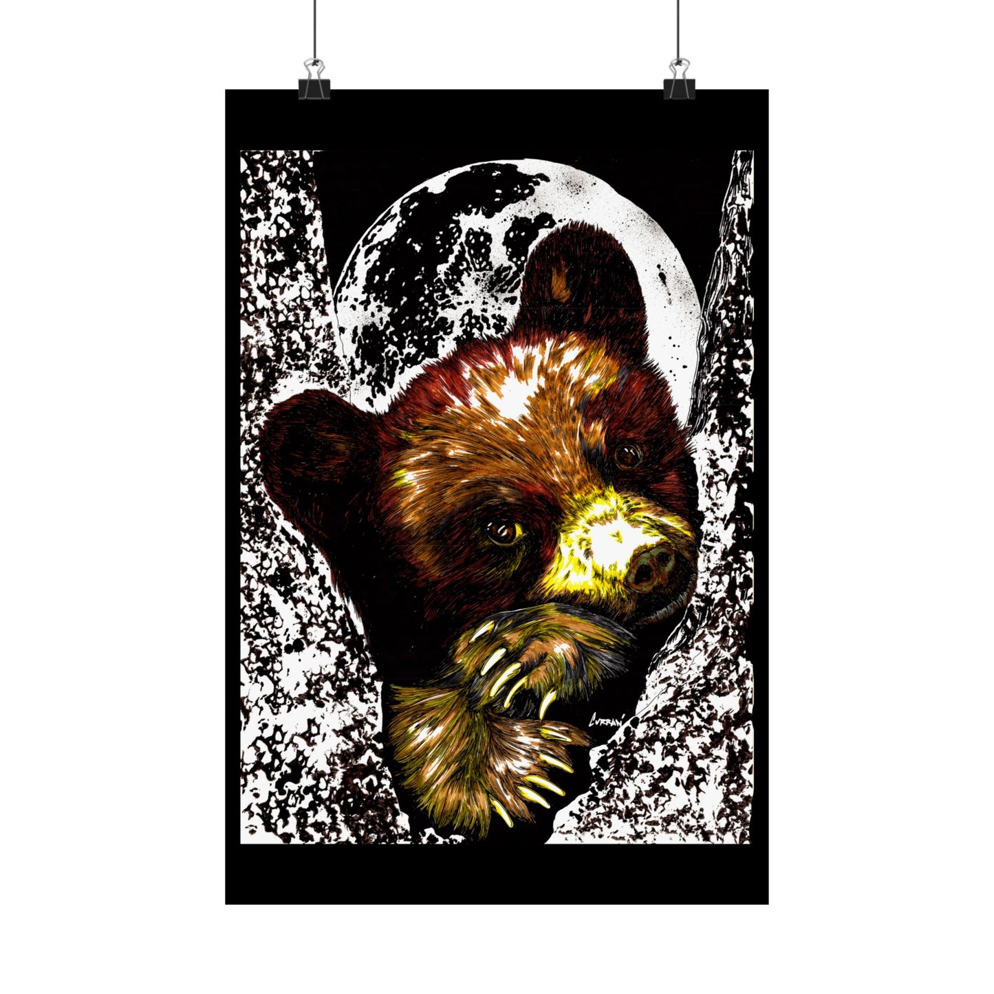Brown Bear Moon Satin Poster - Art Print for Nature Lovers