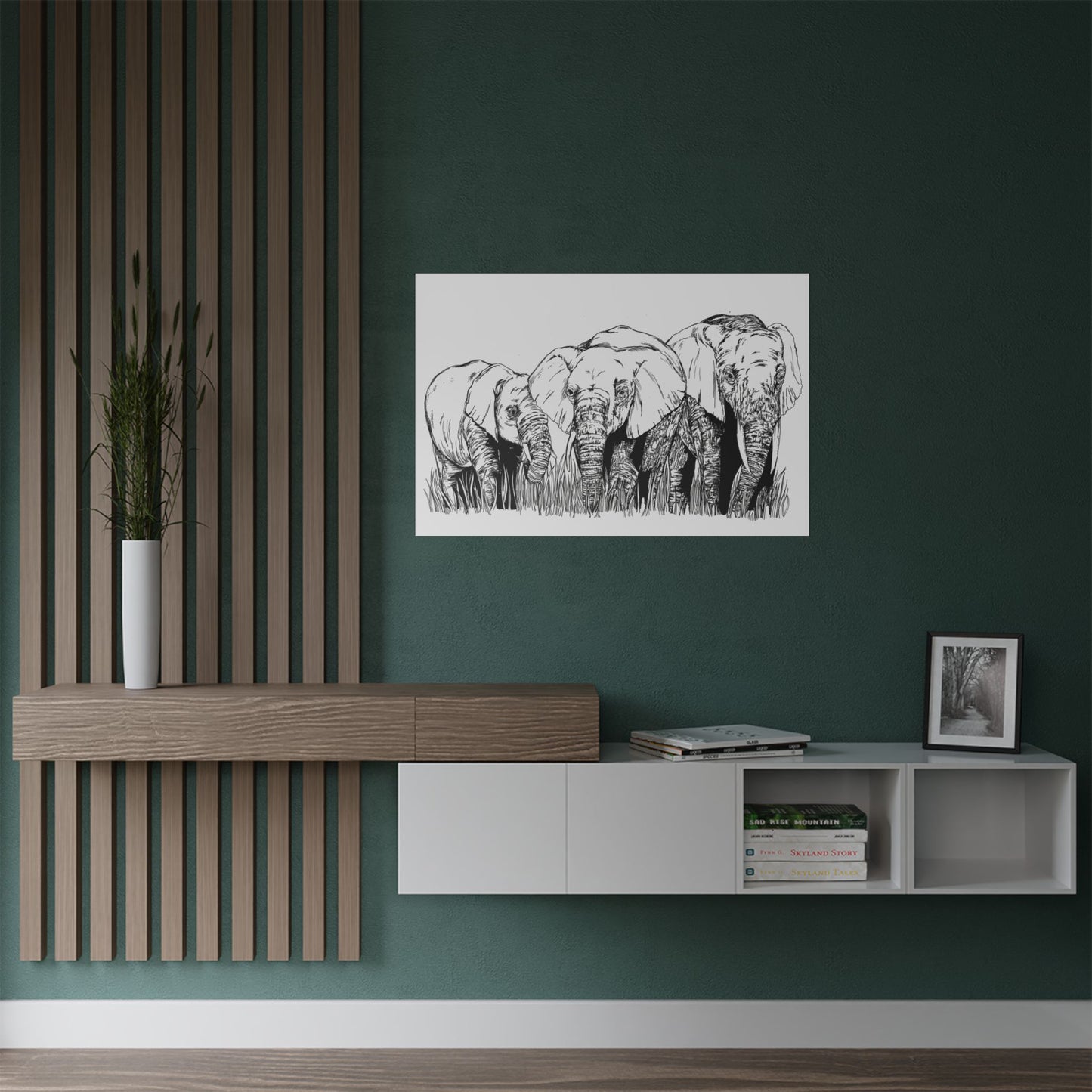 Elephant Family Satin Poster - Art Print for Nature Lovers