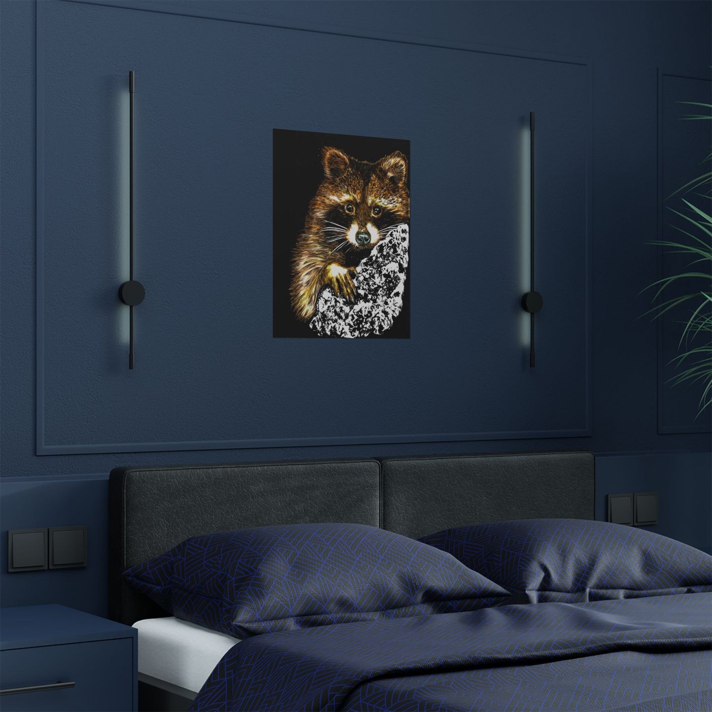 Raccoon Wildlife Satin Poster - Hand-Drawn Raccoon Art Print (300gsm)