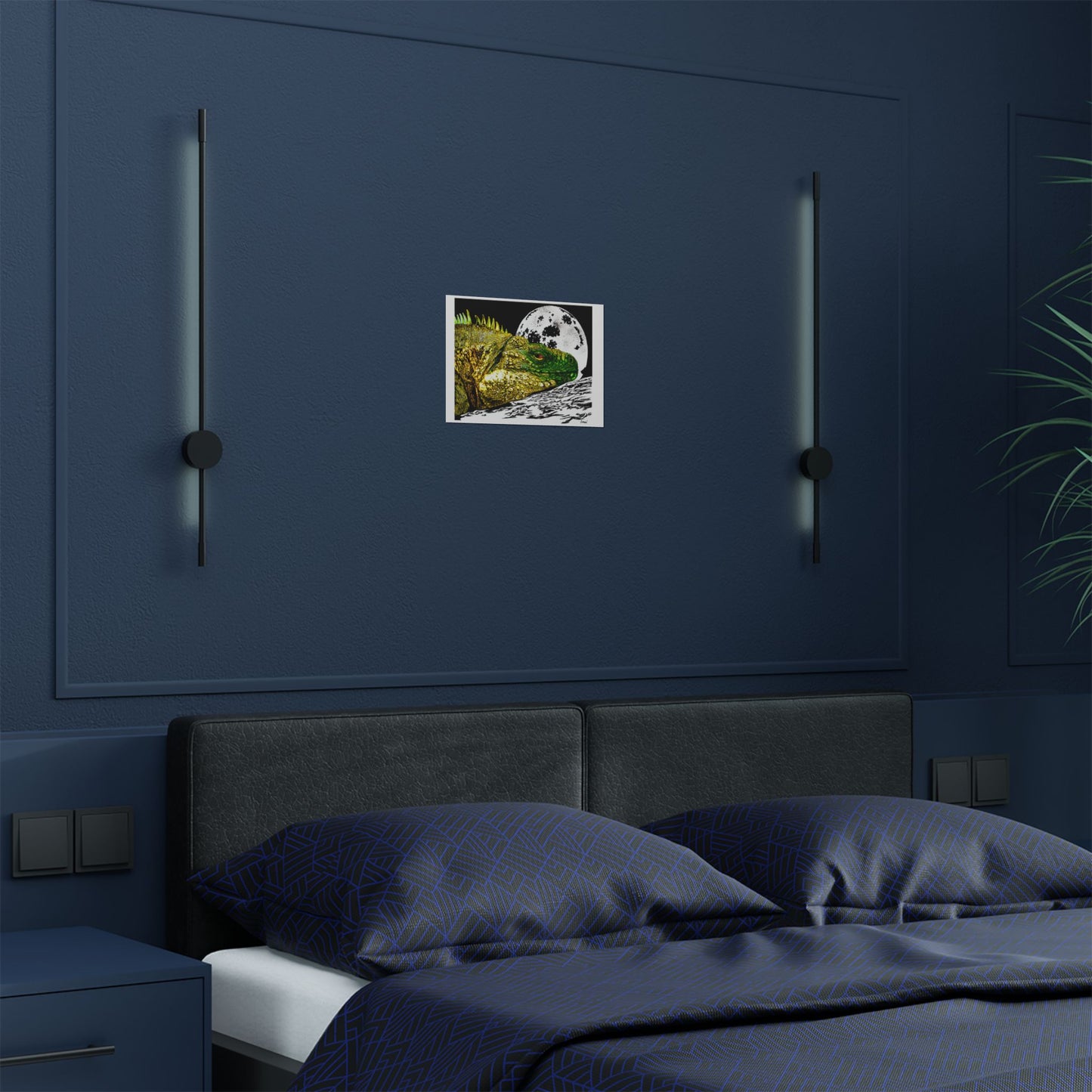 Vibrant Iguana Satin Poster - Moonlit Art Print for Nature Lovers