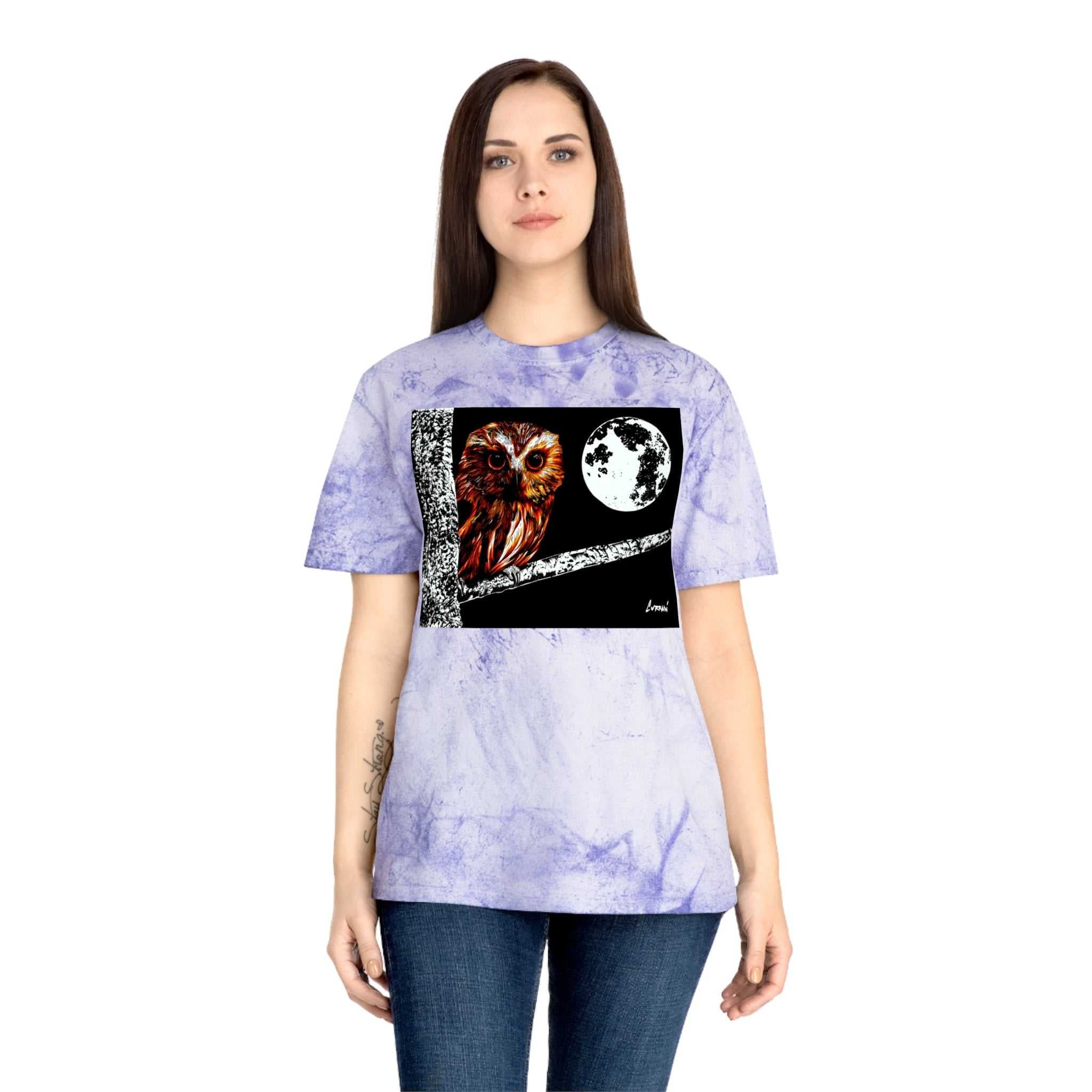 Owl on a Branch Color Blast T Shirt Original Hand Drawn Art