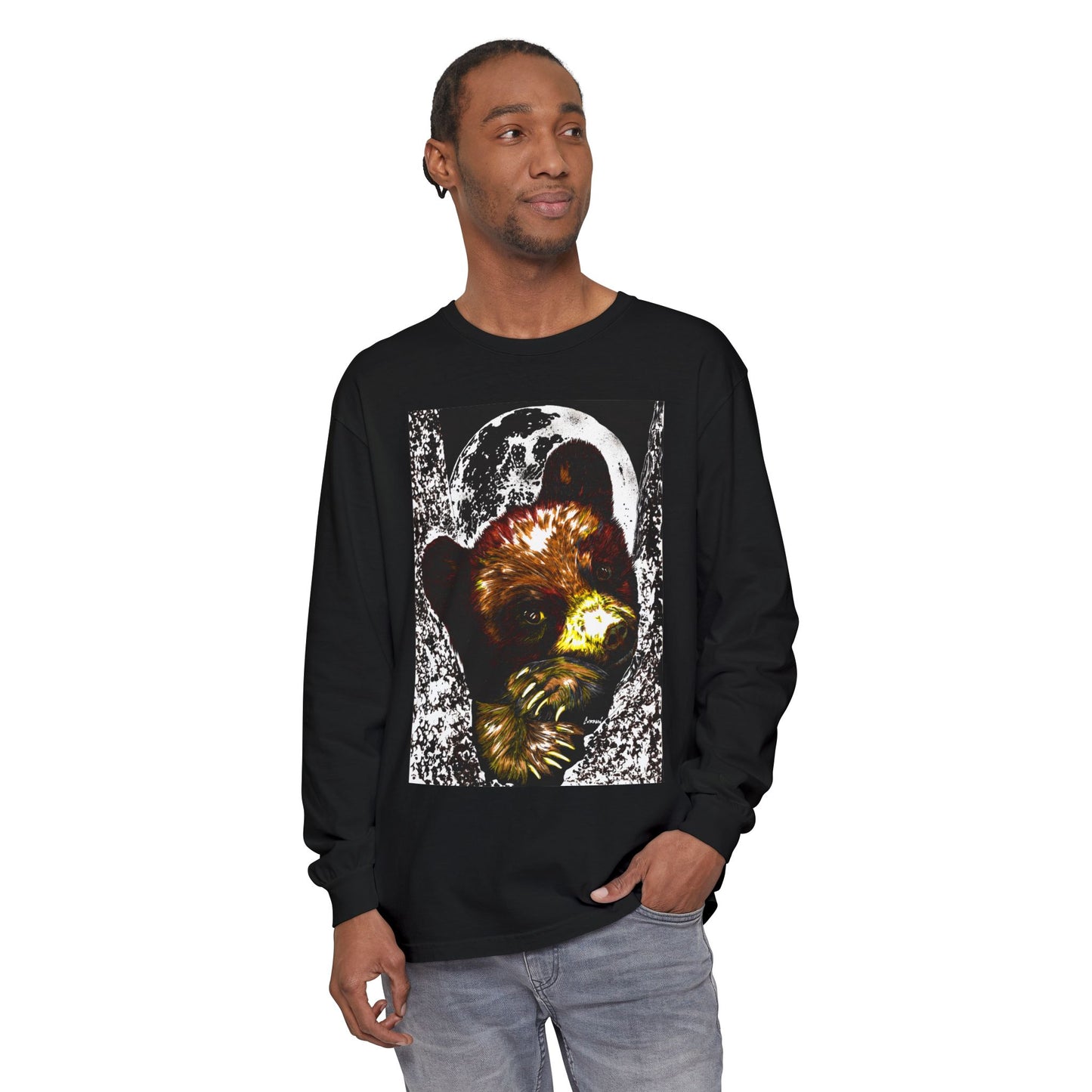 Moonlit Brown Bear Cub Unisex Long Sleeve T Shirt