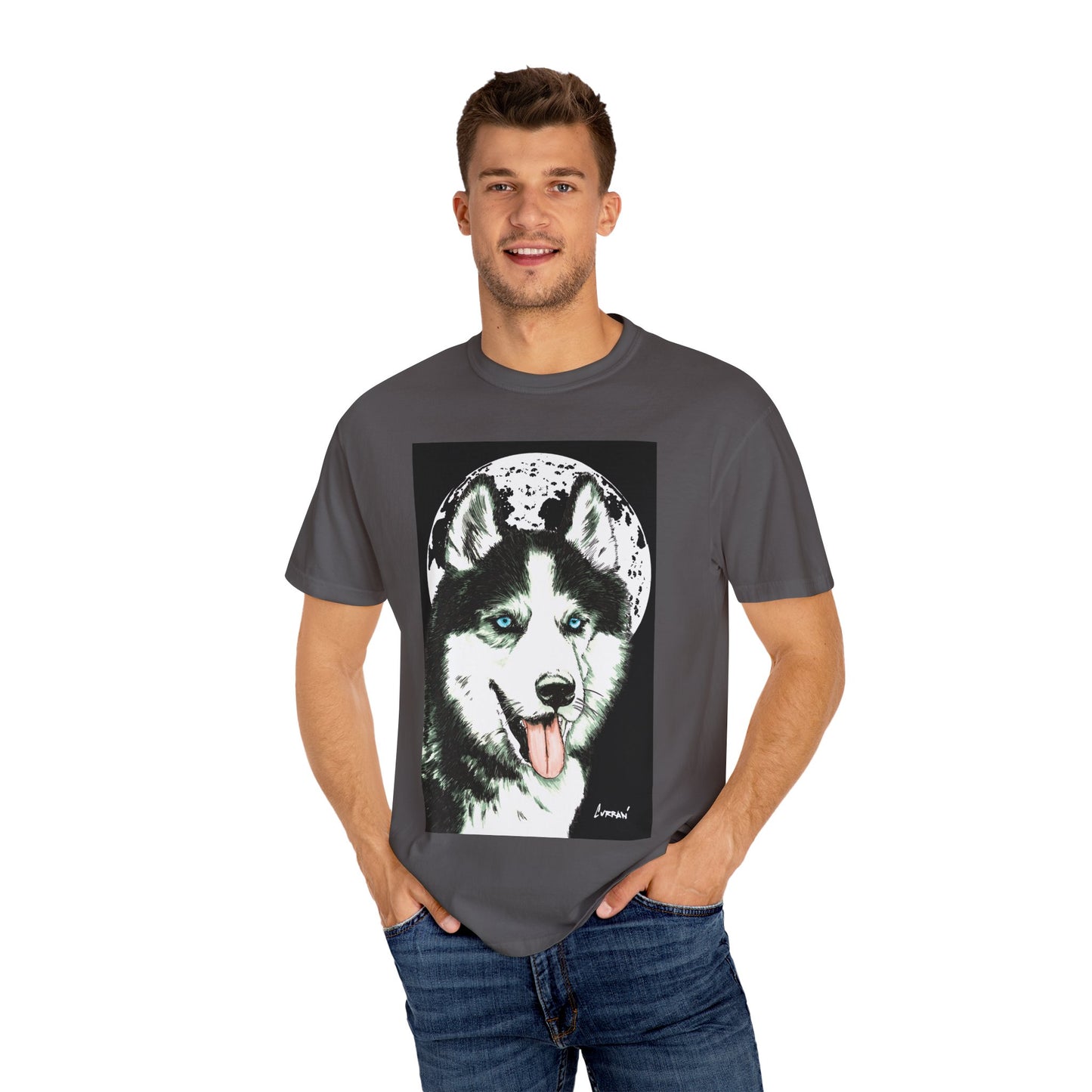 Siberian Husky Unisex Garment-Dyed T-Shirt – Original Hand-Drawn Art