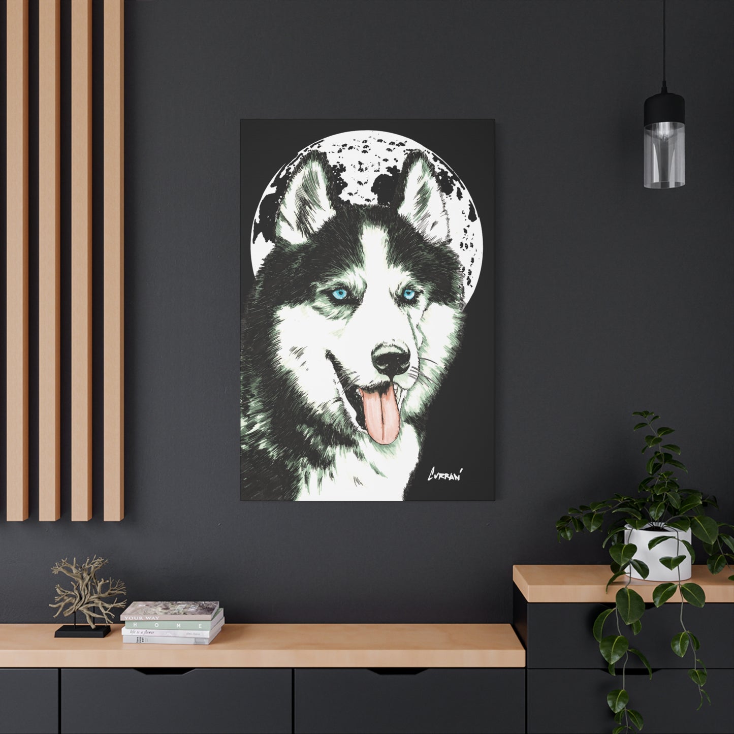 Siberian Husky Canvas Wall Art - Moonlit Dog Decor
