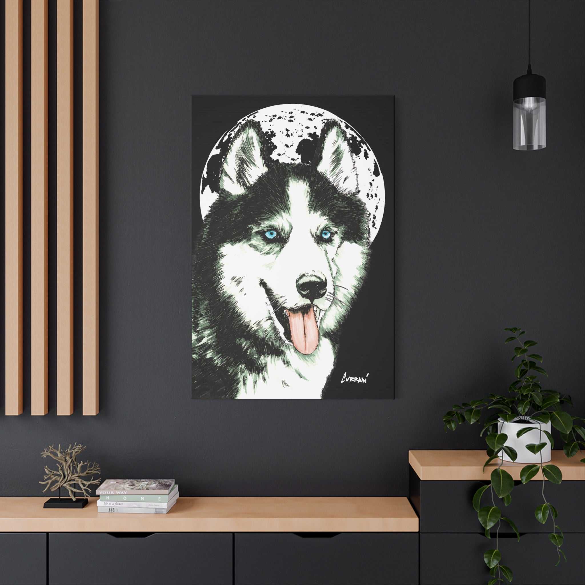 Transform your space with Siberian Husky Canvas Wall Art - Moonlit Dog Decor. Add a touch of mystery and beauty to your walls today!
