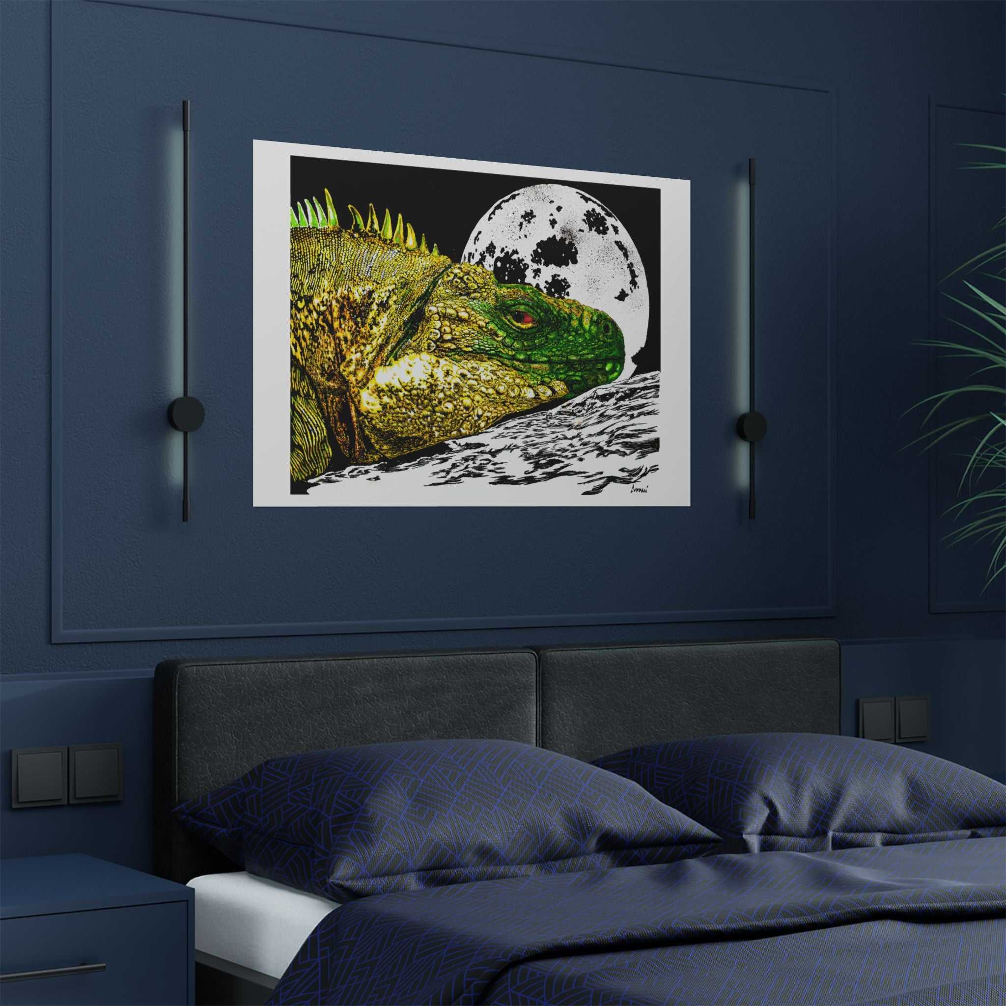 Transform your walls with our Vibrant Iguana Satin Poster - Moonlit Art Print for Nature Lovers. Bring nature's beauty indoors!