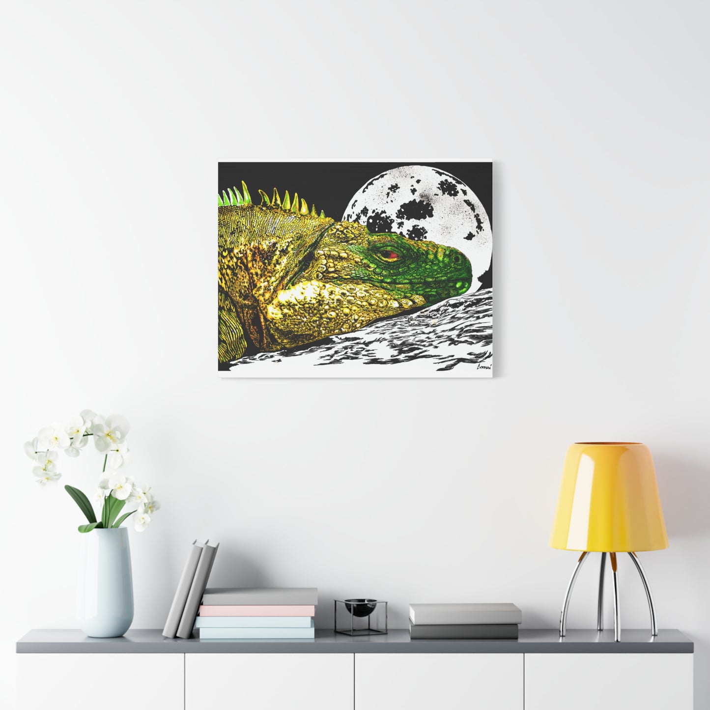 Reptile Art Print, Print of my Original hand drawn art printed on stretched canvas of a Reptile