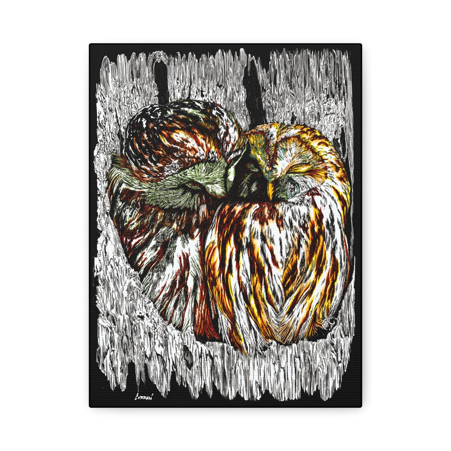 Owl Wall Art, Owl Print, Hand-Drawn Owls, Wildlife Art, Birds in Tree, Nature Wall Decor, Owl Lovers Gift, Woodland Art. Printed on Matte Canvas, Stretched, 1.25"