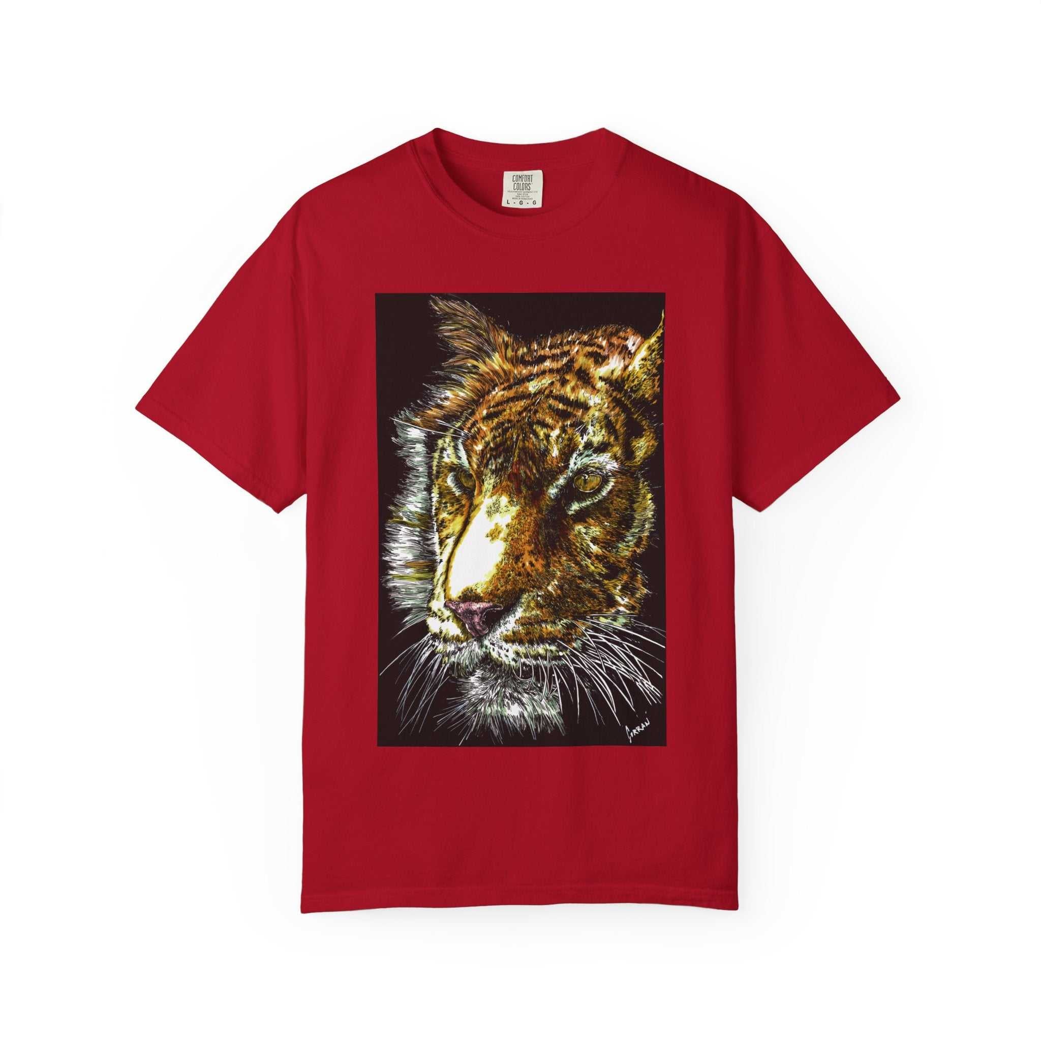 Discover your wild side with our Tiger Art T-Shirt - Vibrant Animal Print - Nature Lover's Apparel featuring the original hand drawn art. Stand out in style!
