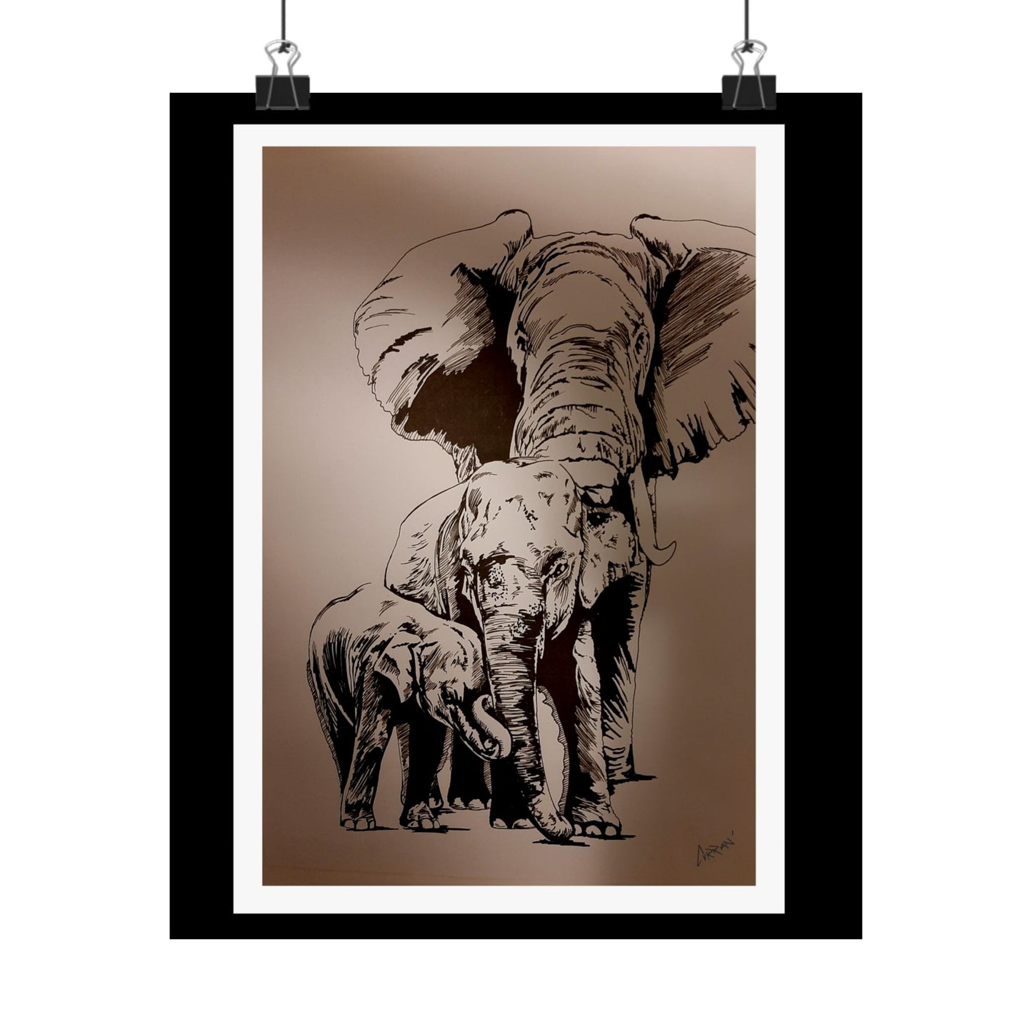 Elegant Elephant Family Satin Poster - 300gsm Art Print