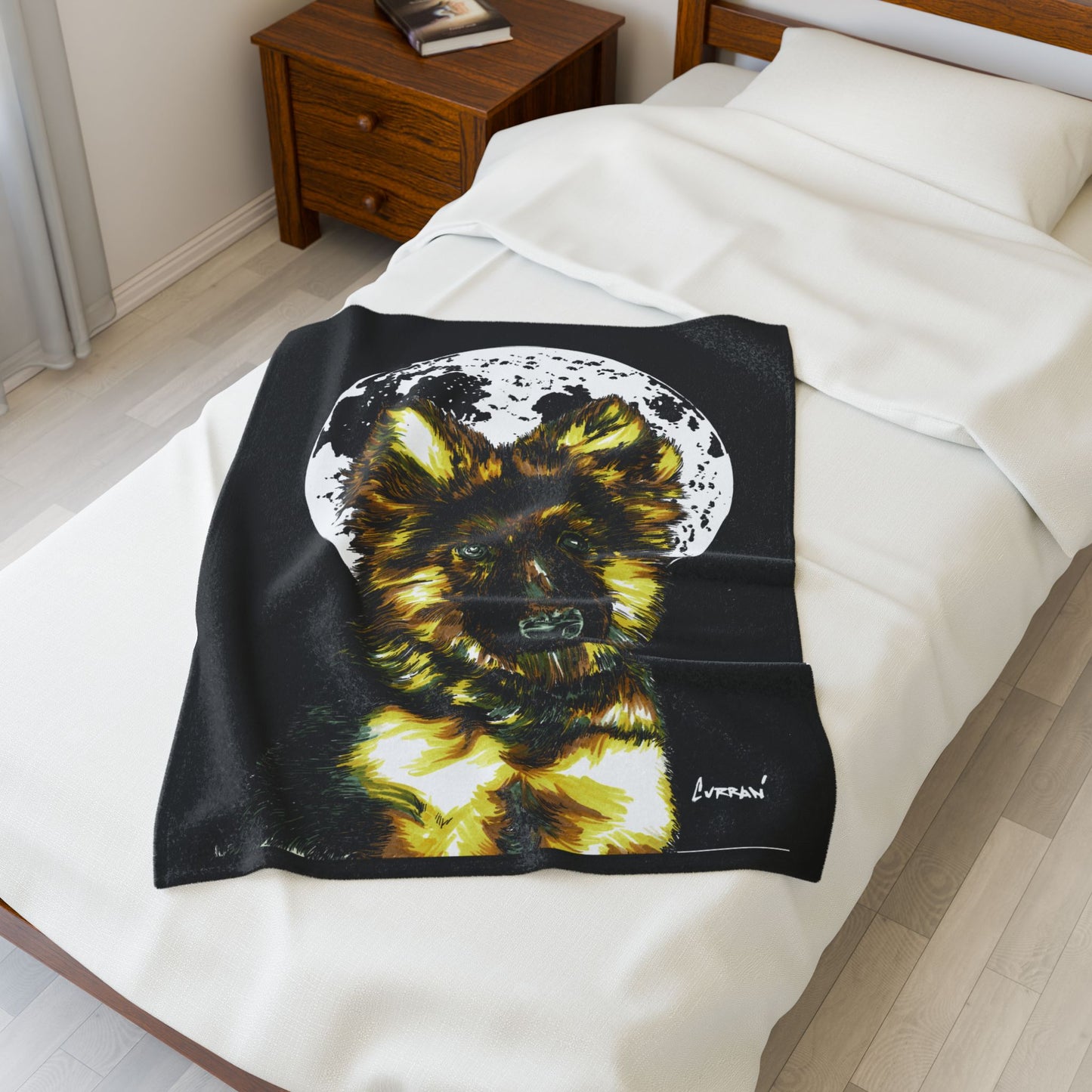 Moonlit German Shepherd Puppy Velveteen Plush Blanket