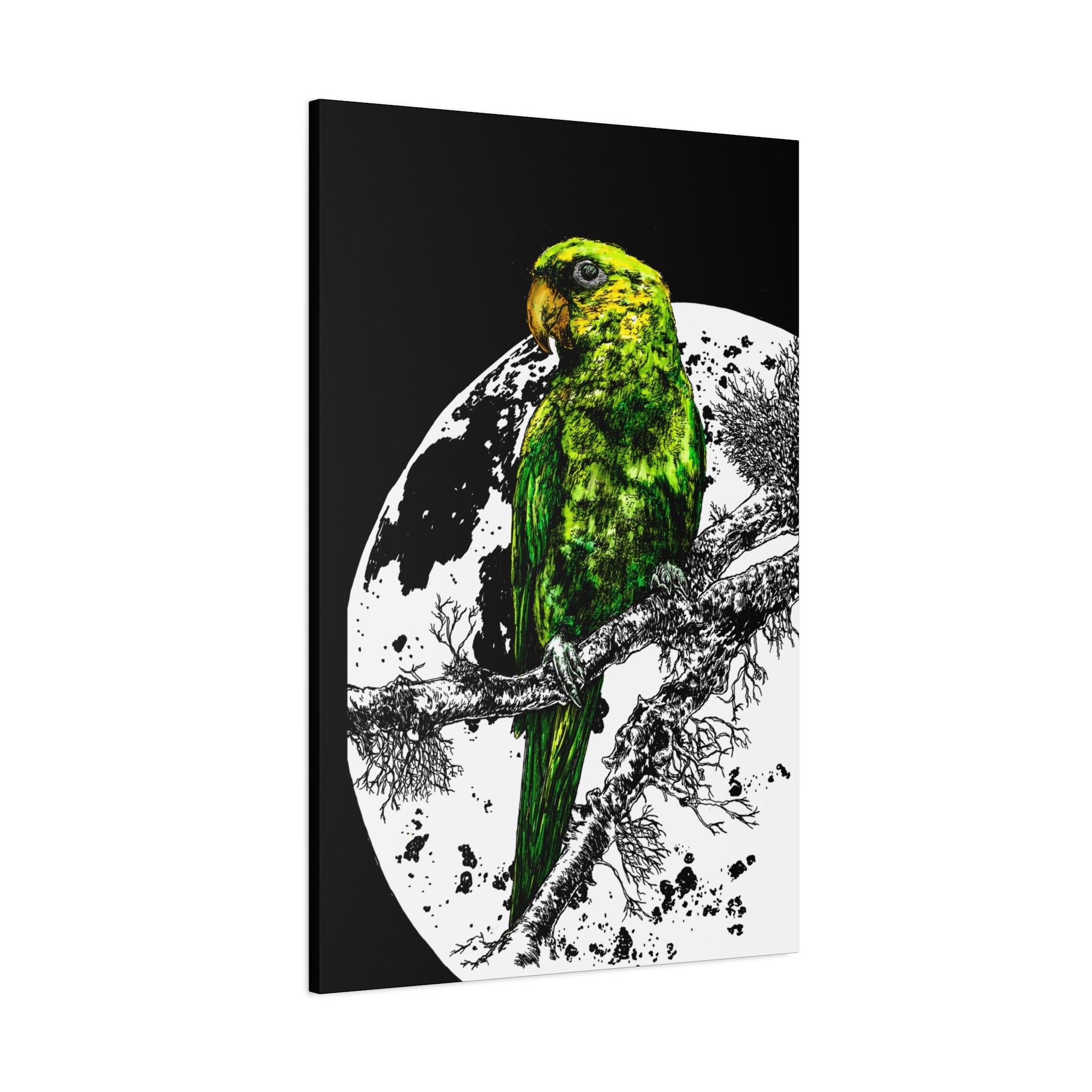 Green Parrot Wall Art Print - Matte Canvas, Stretched,