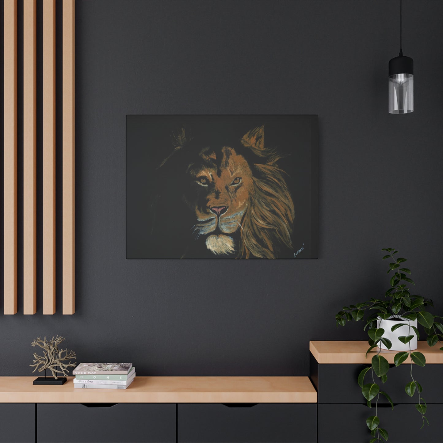Lion Canvas Art – Original Hand-Painted Realistic and Detailed Big Cat Portrait printed on Matte Canvas, Stretched, 1.25"