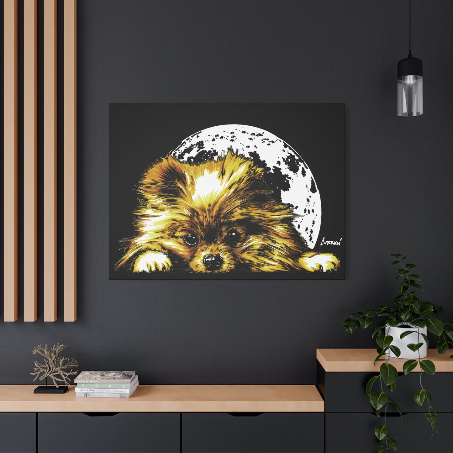 Pomeranian Moon Canvas Art Print- Dog Lover's Decor, 1.25" Stretched Print