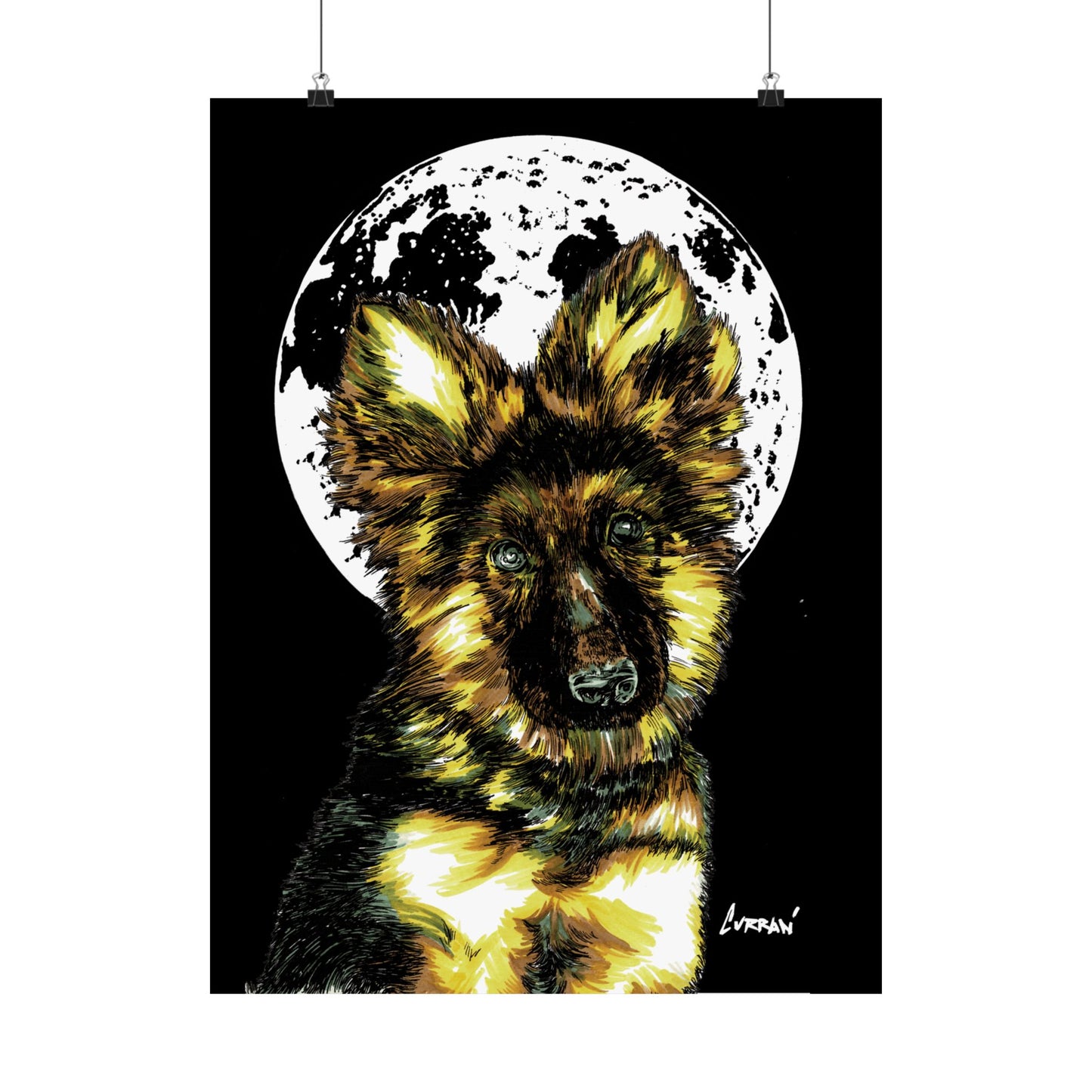 Moonlit German Shepherd Satin Poster | 300gsm Art Print for Dog Lovers