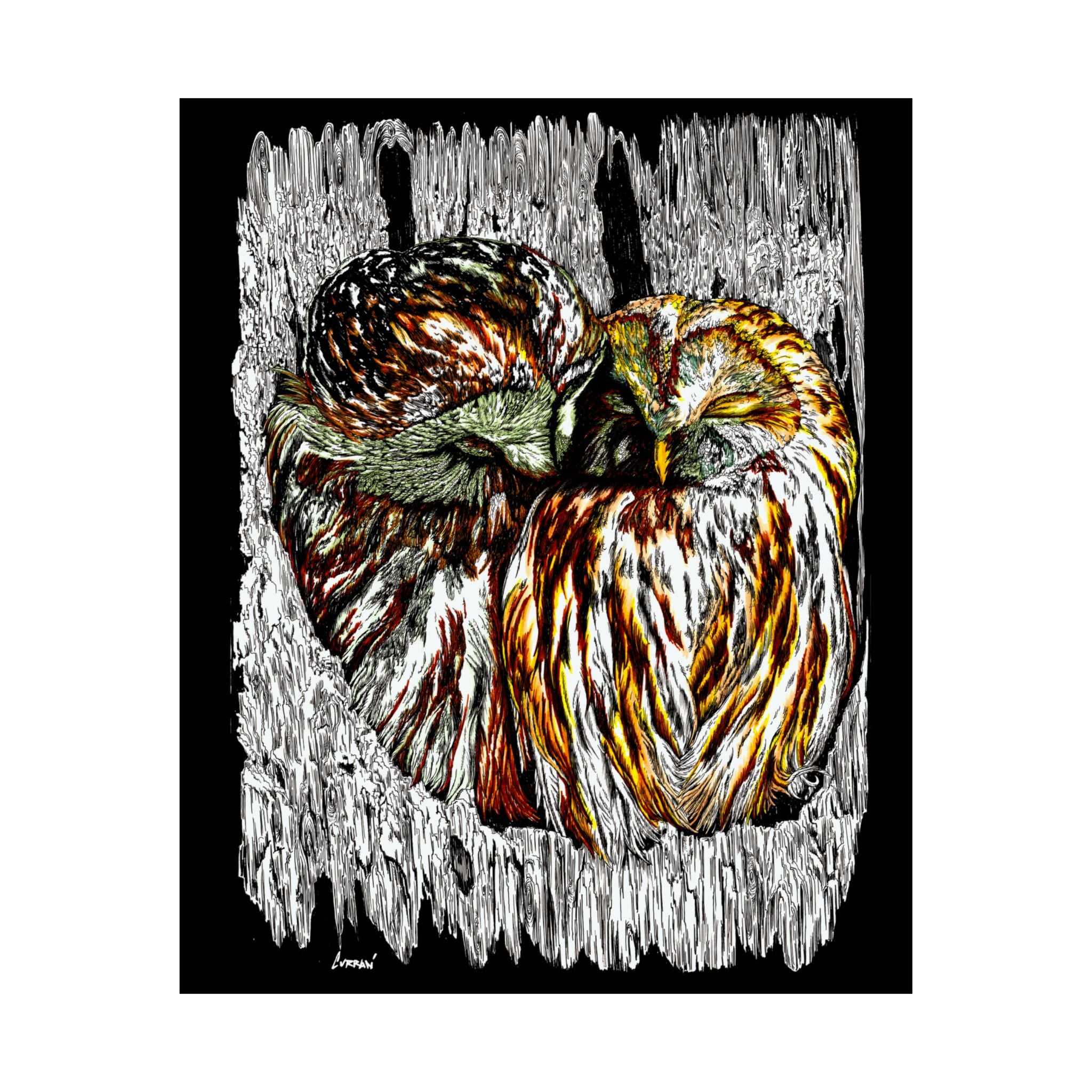 Transform your home with our stunning Whimsical Owl Satin Poster | Colorful Nature Artwork | Perfect for home decor enthusiasts.
