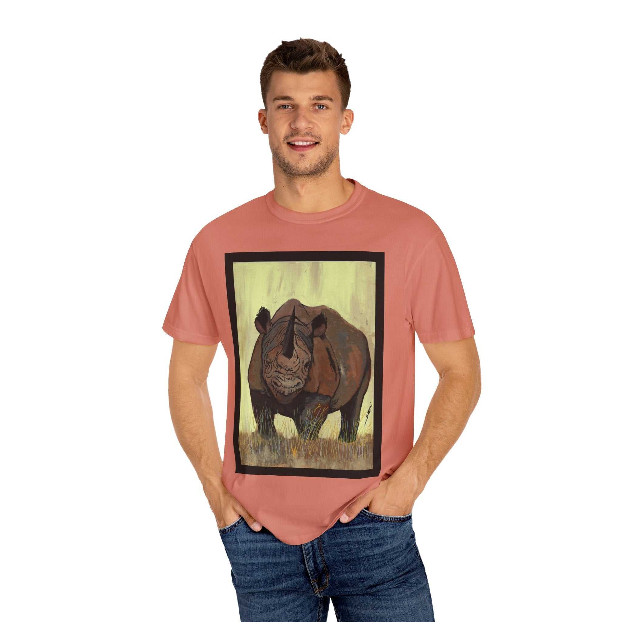 Perfect blend of style and sustainability with our Wildlife Rhinos Unisex Garment-Dyed T-Shirt - Eco-Friendly Nature Art. Stand out in nature-inspired fashion!