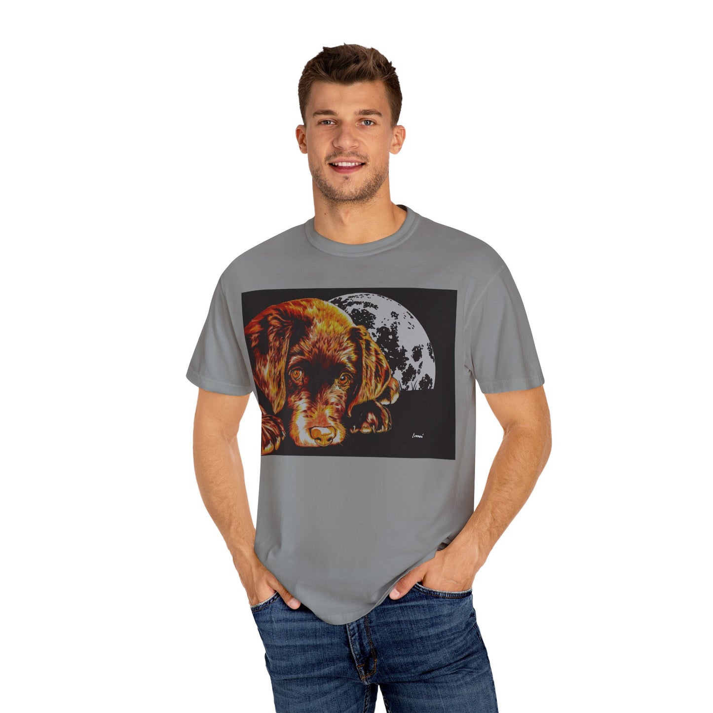 Moonlit Chocolate Lab Puppy Unisex Garment-Dyed T-Shirt