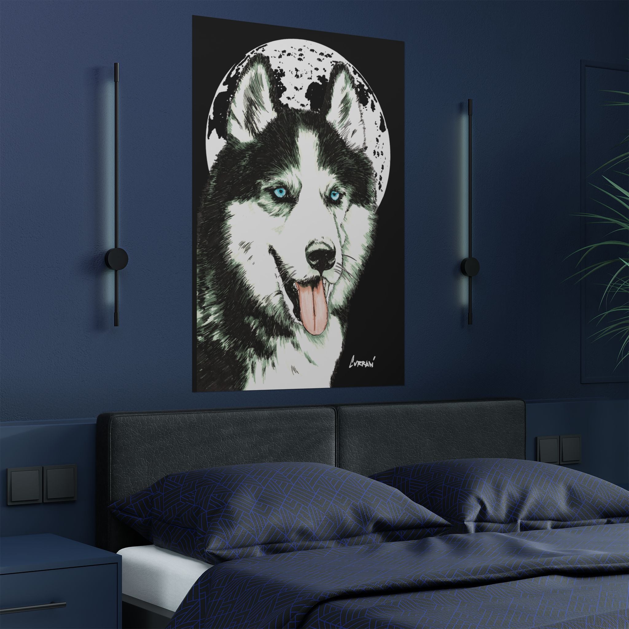 Husky Moon Satin Poster - 300gsm Art Print for Dog Lovers