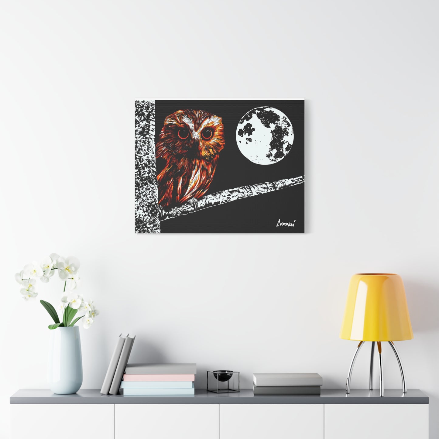 Owl in a Tree, Print of my Original hand drawn art printed on stretched canvas of an Owl in a Tree