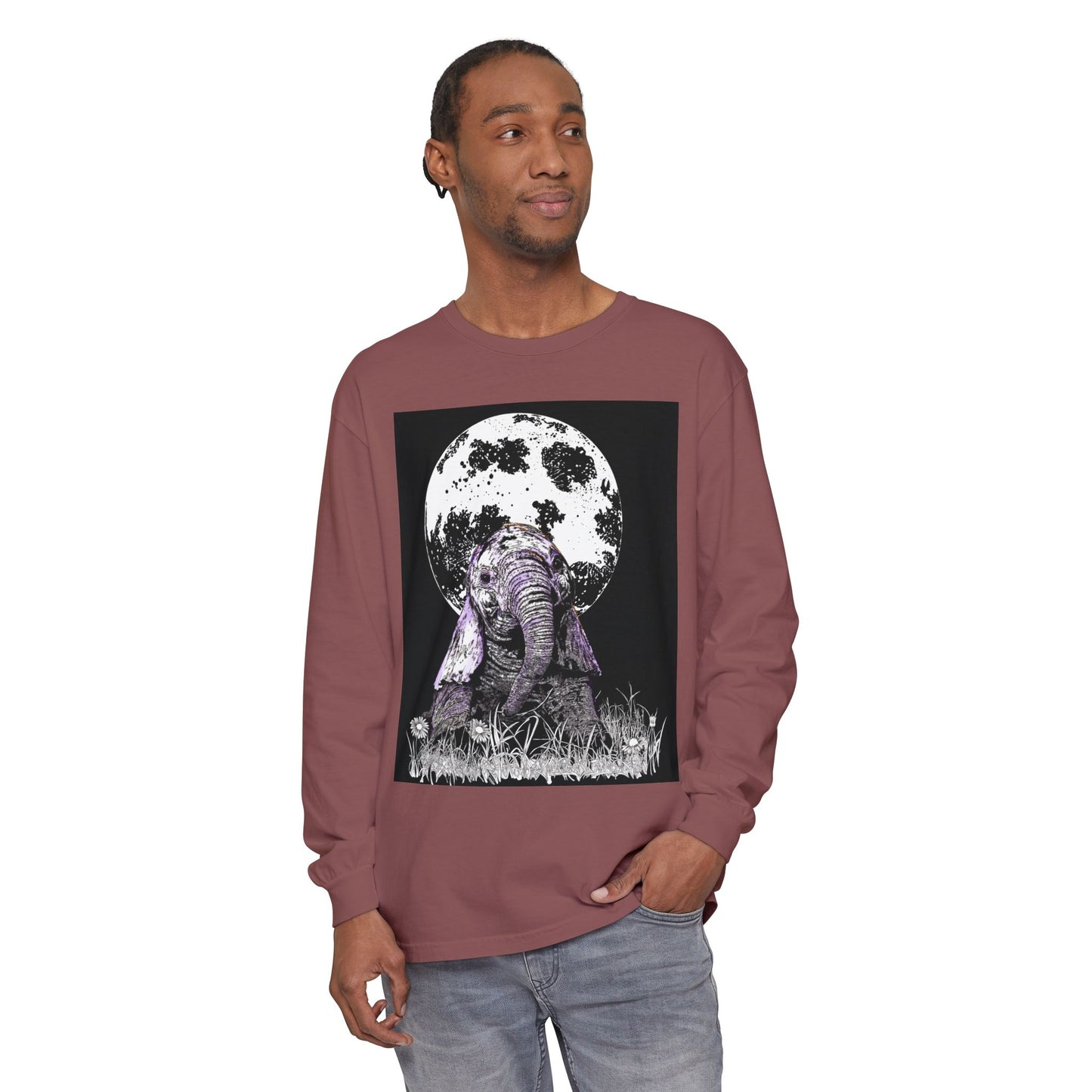 Moonlit Baby Elephant Long Sleeve T-Shirt