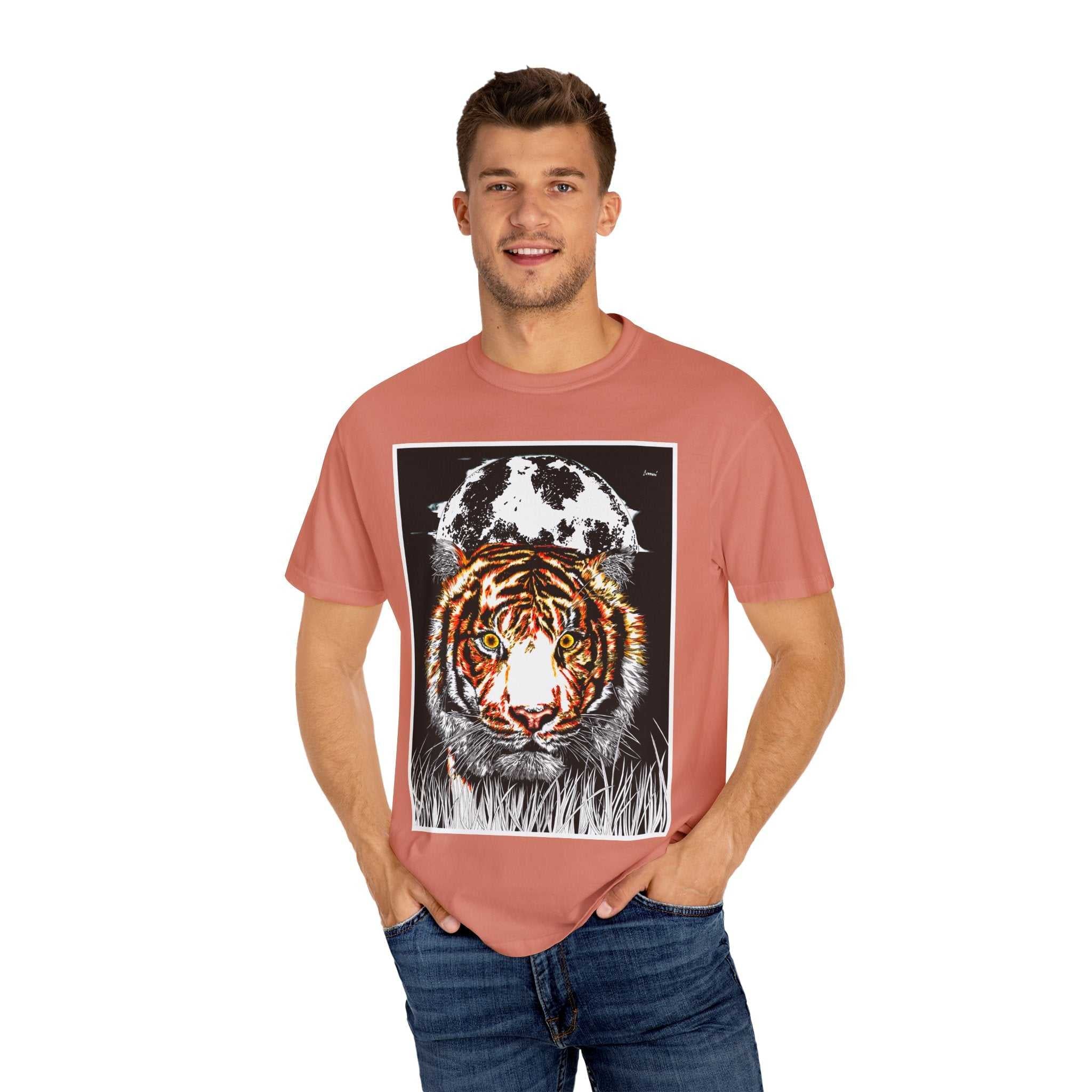 Get wild with our Tiger Garment-Dyed Graphic T-Shirt - Unisex Wild Animal Tee. Stand out in style with this unique and eye-catching tee.