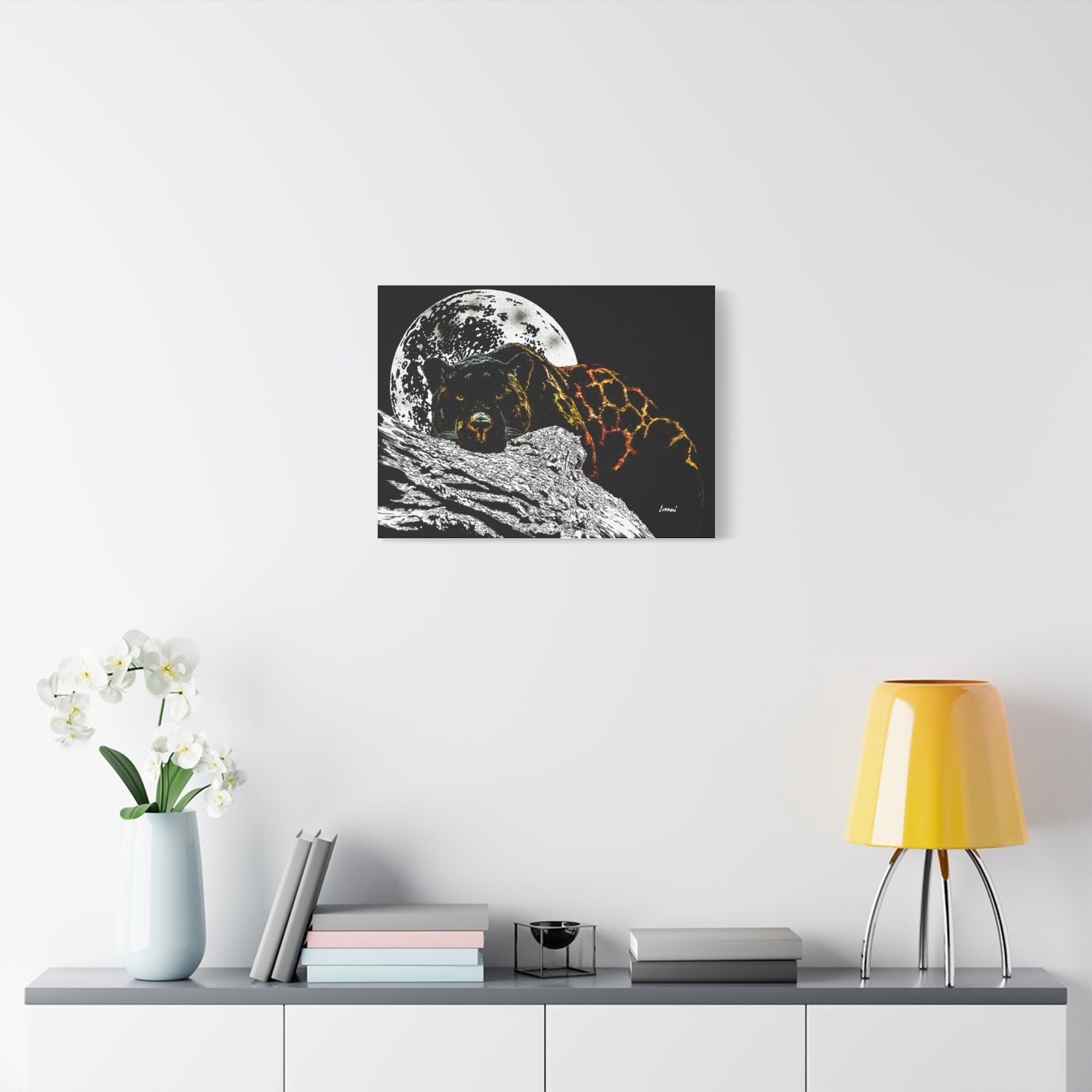Panther in the Moonlight Print of my Original hand drawn art printed on stretched canvas of a Panther in the Moonlight