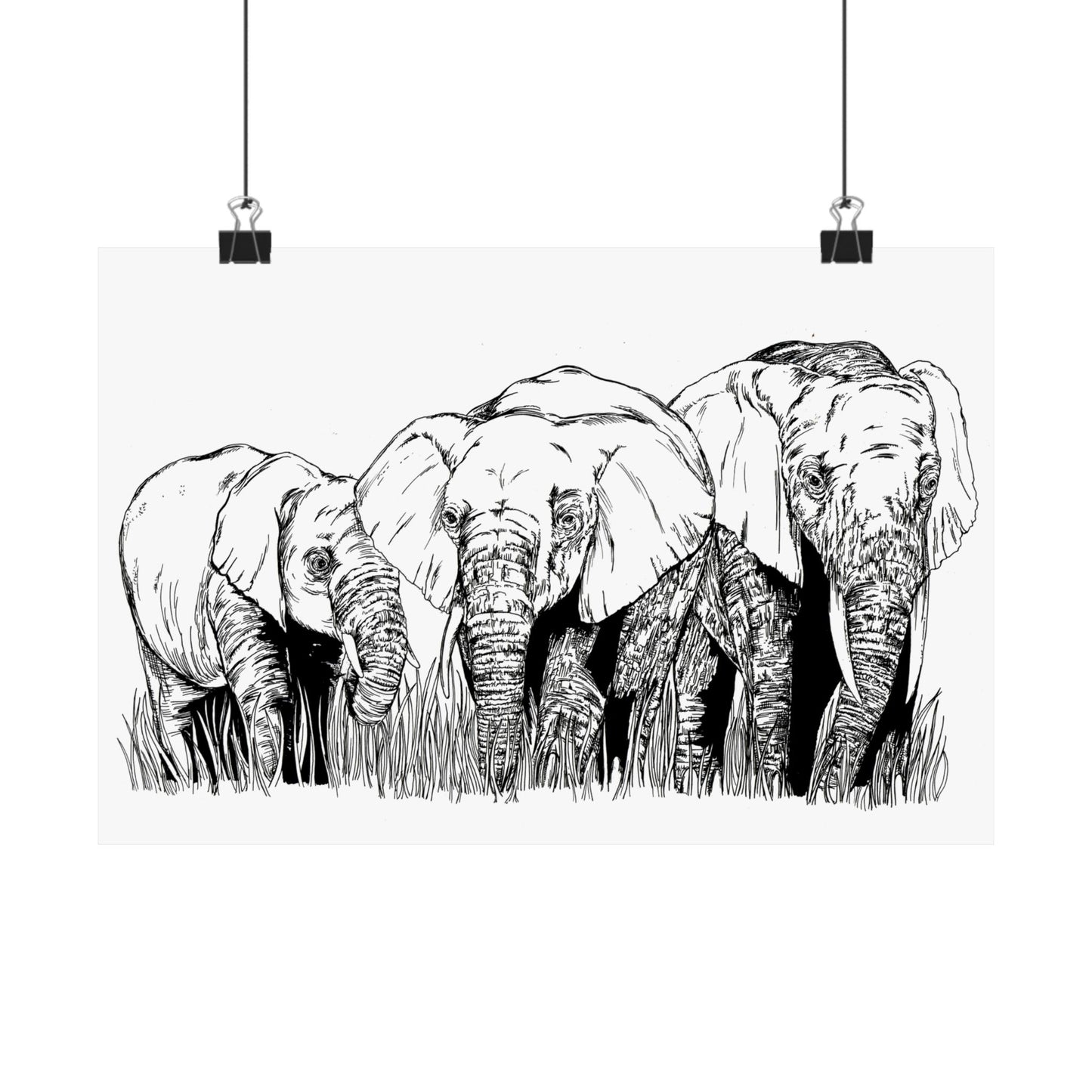 Elephant Family Satin Poster - Art Print for Nature Lovers