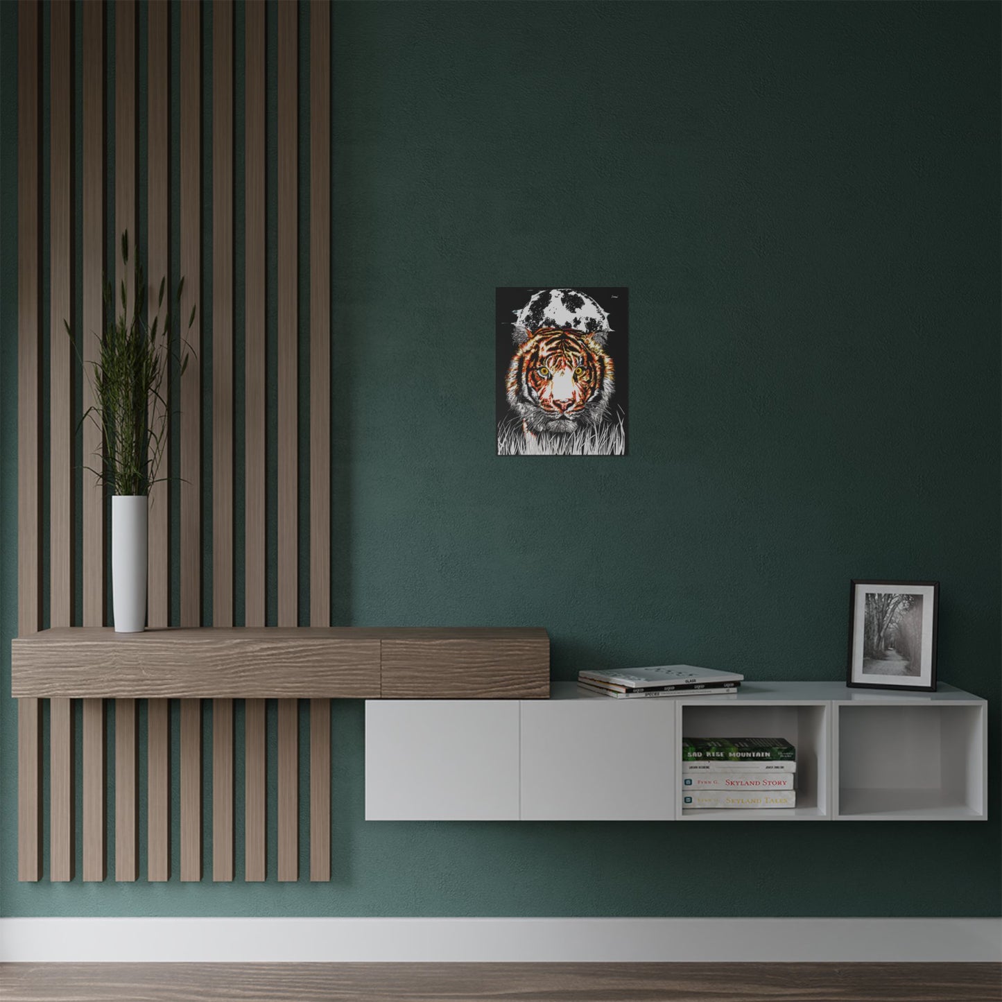 Majestic Tiger Satin Poster - 300gsm Art Print with Moon Design