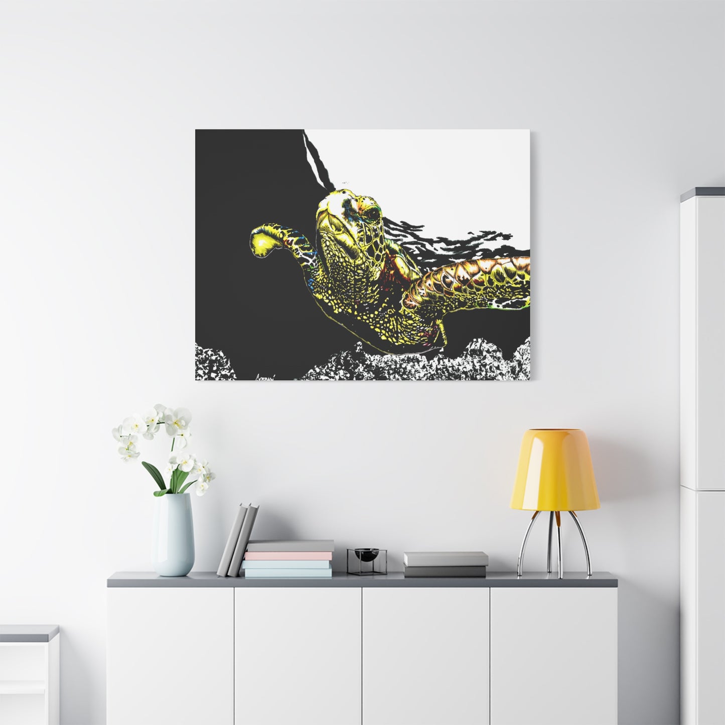Sea Turtle Art Print of my Original hand drawn art printed on stretched canvas of a Sea Turtle