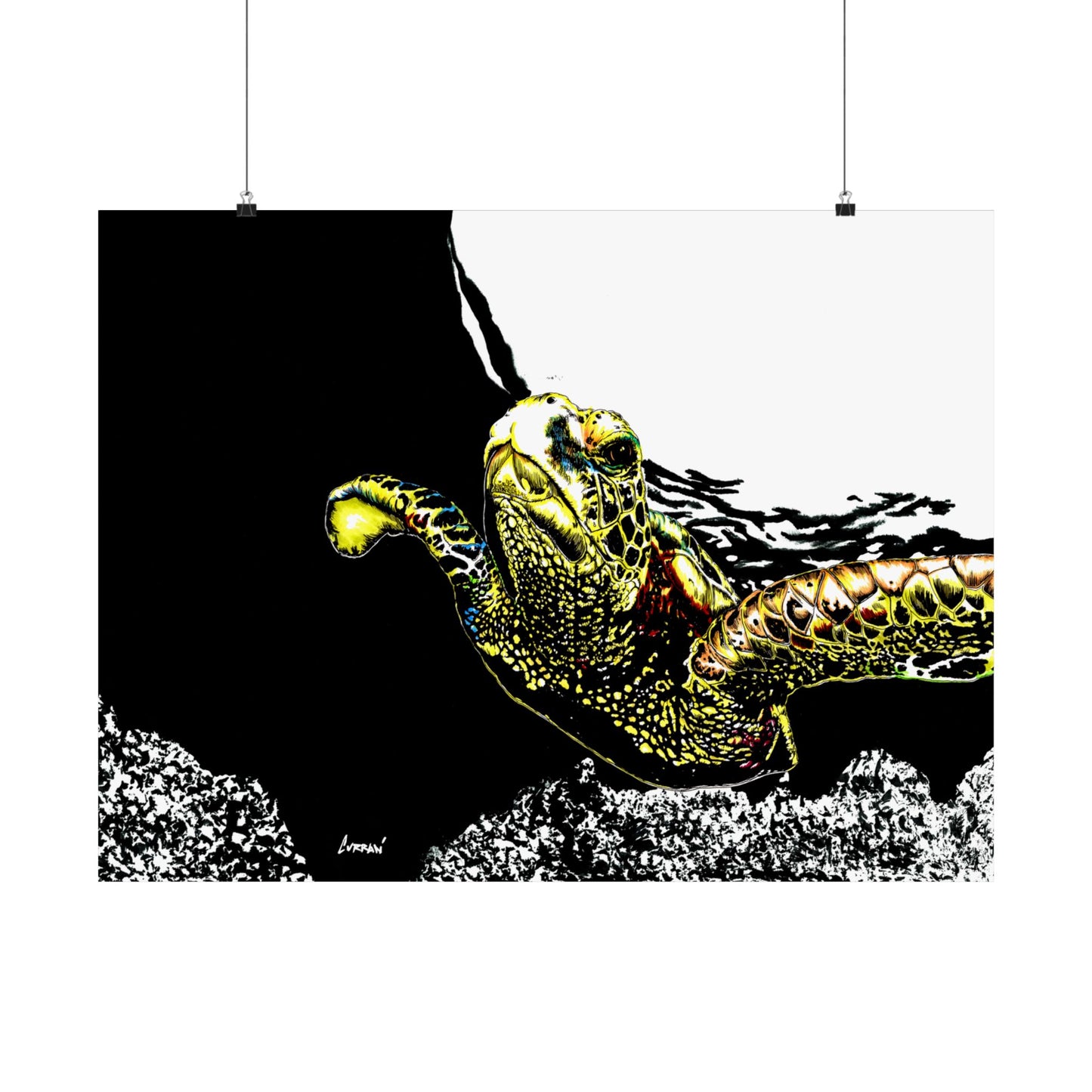 Underwater Turtle Satin Poster - Vibrant Ocean Decor for Marine Life Enthusiasts