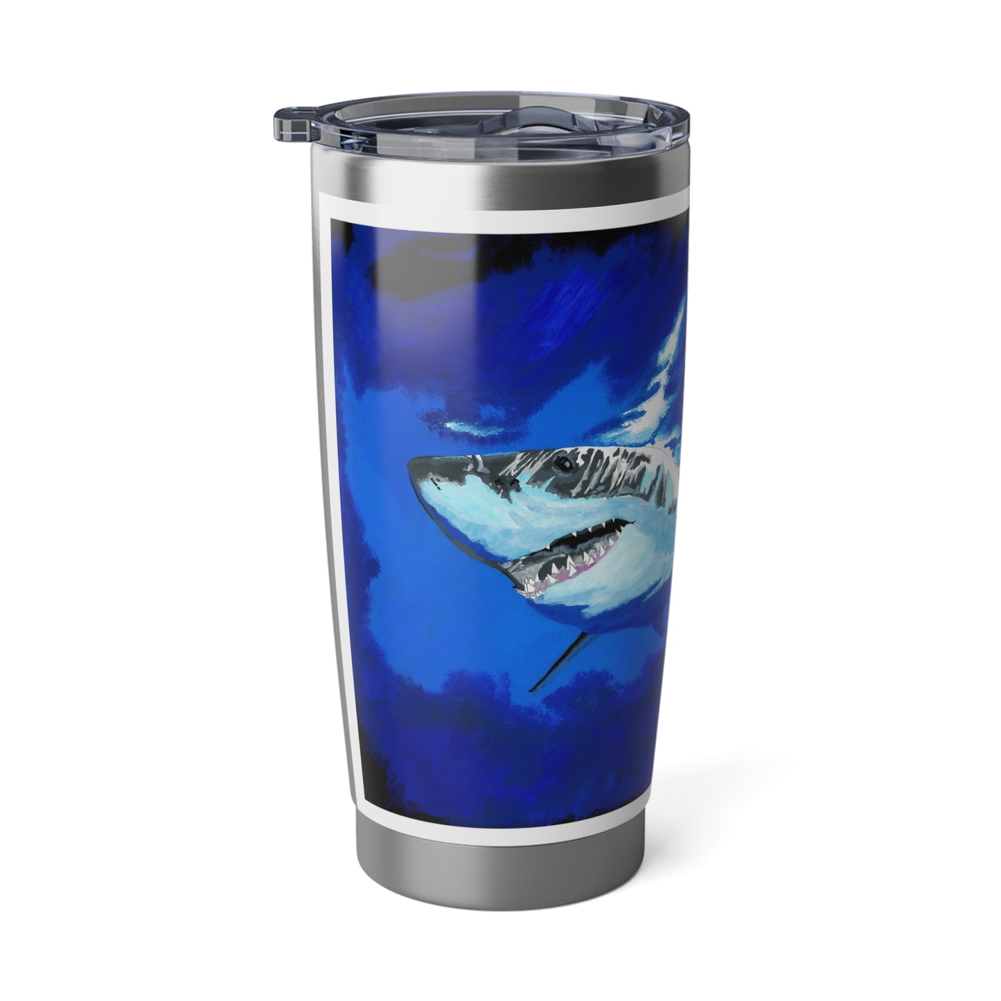 Shark Art 20oz Tumbler, Hand Painted Travel Mug, Original Wall Art, Gift for Shark Lovers, Unique Nautical Cup, Coastal Decor, Beach